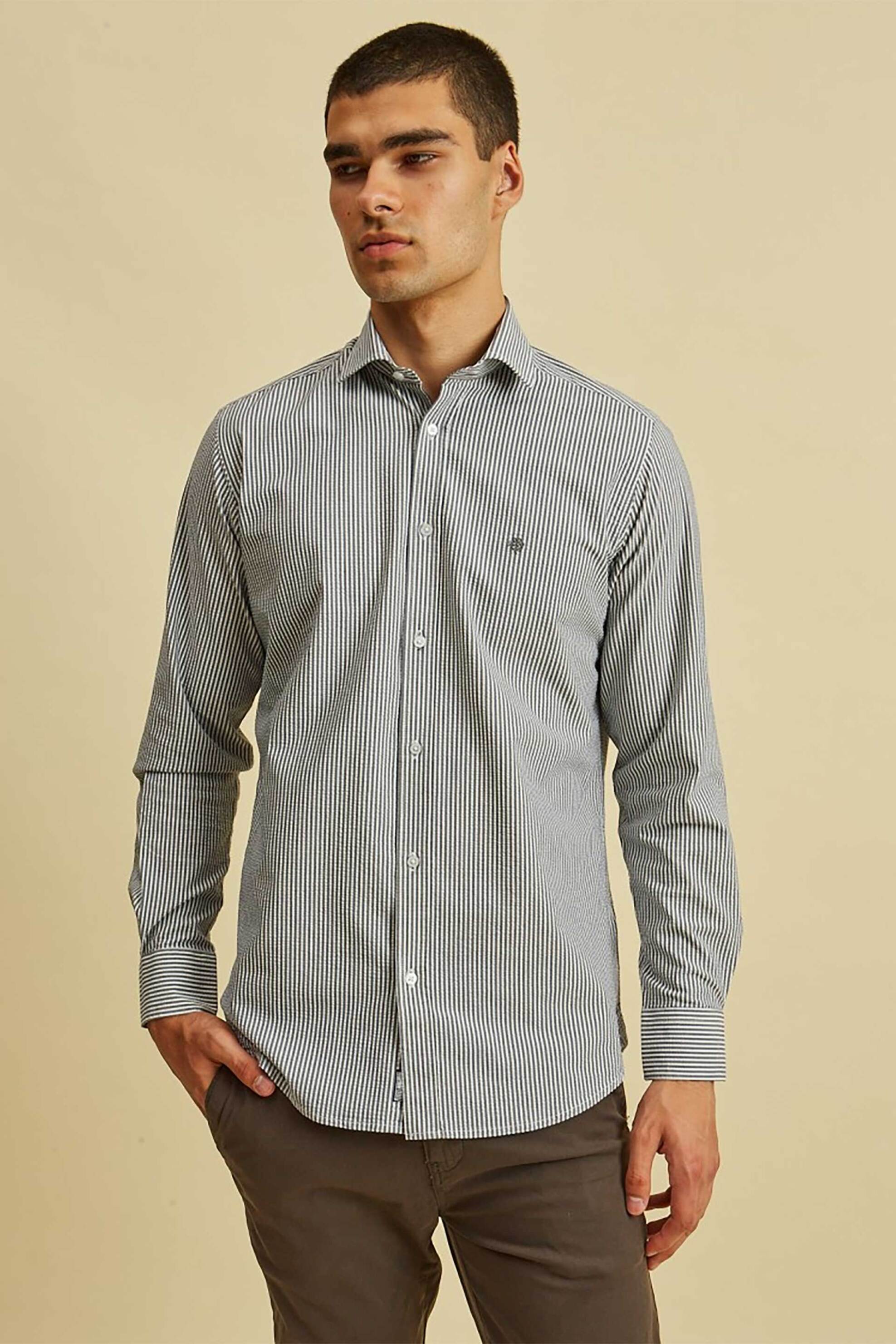 DORS ανδρικό πουκάμισο με ριγέ σχέδιο και κεντημένο λογότυπο Regular Fit - 1038025.C02 Μπλε Σκούρο