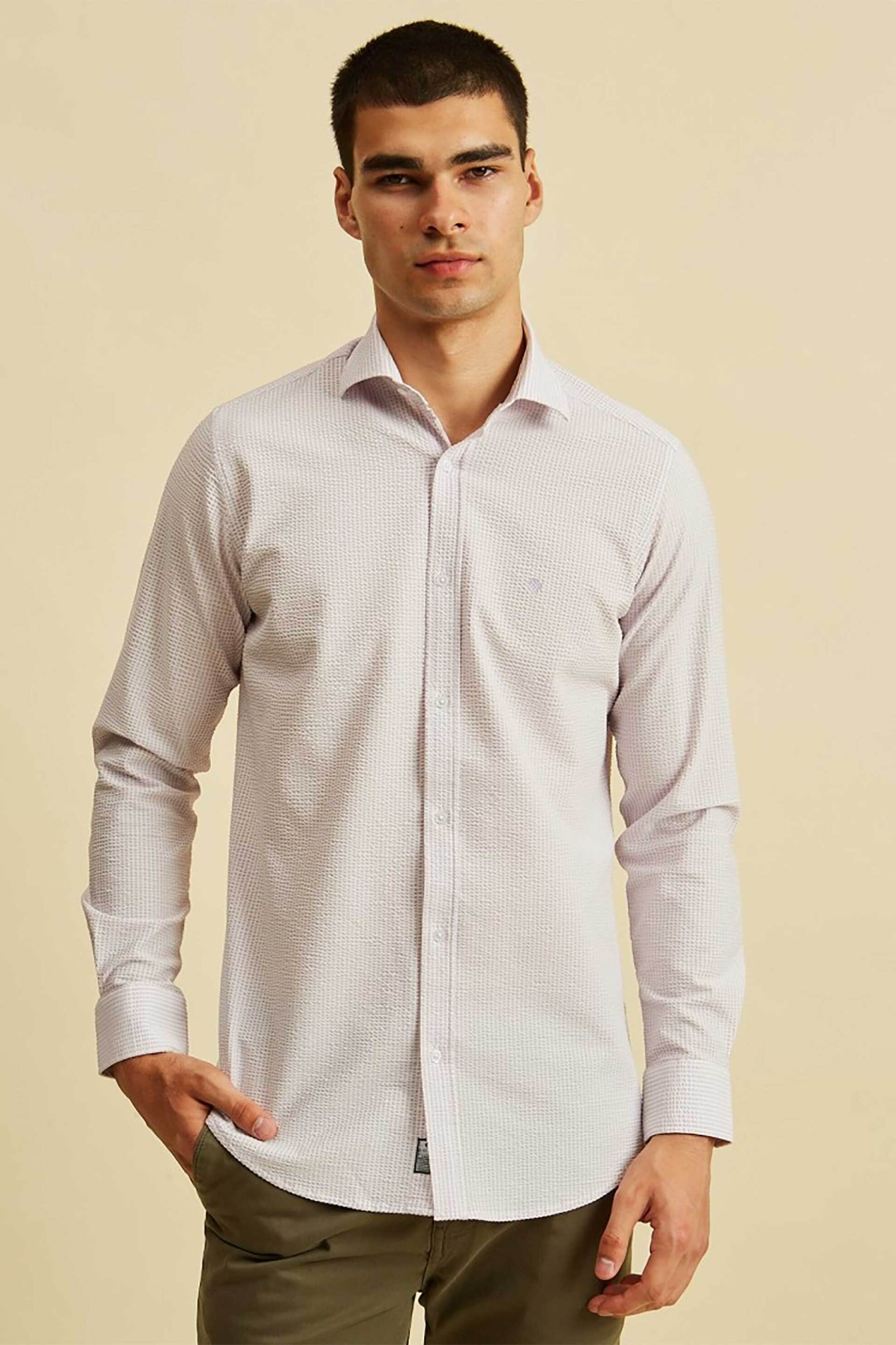 DORS ανδρικό πουκάμισο structured με κεντημενο λογοτυπο Regular Fit - 1038025.C04 Κρέμ