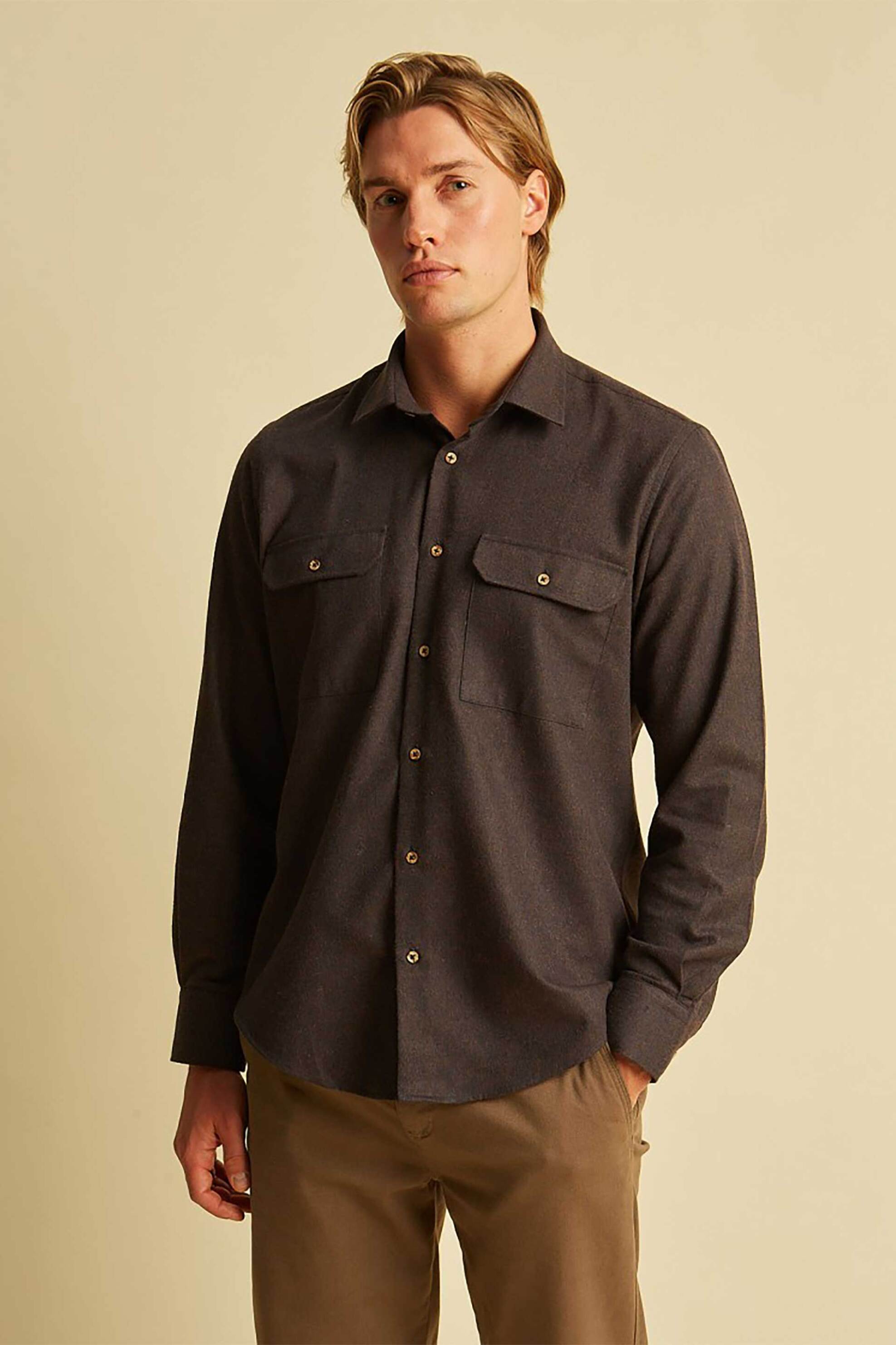 DORS ανδρικό overshirt flannel Regular Fit - 1039042.C03 Καφέ