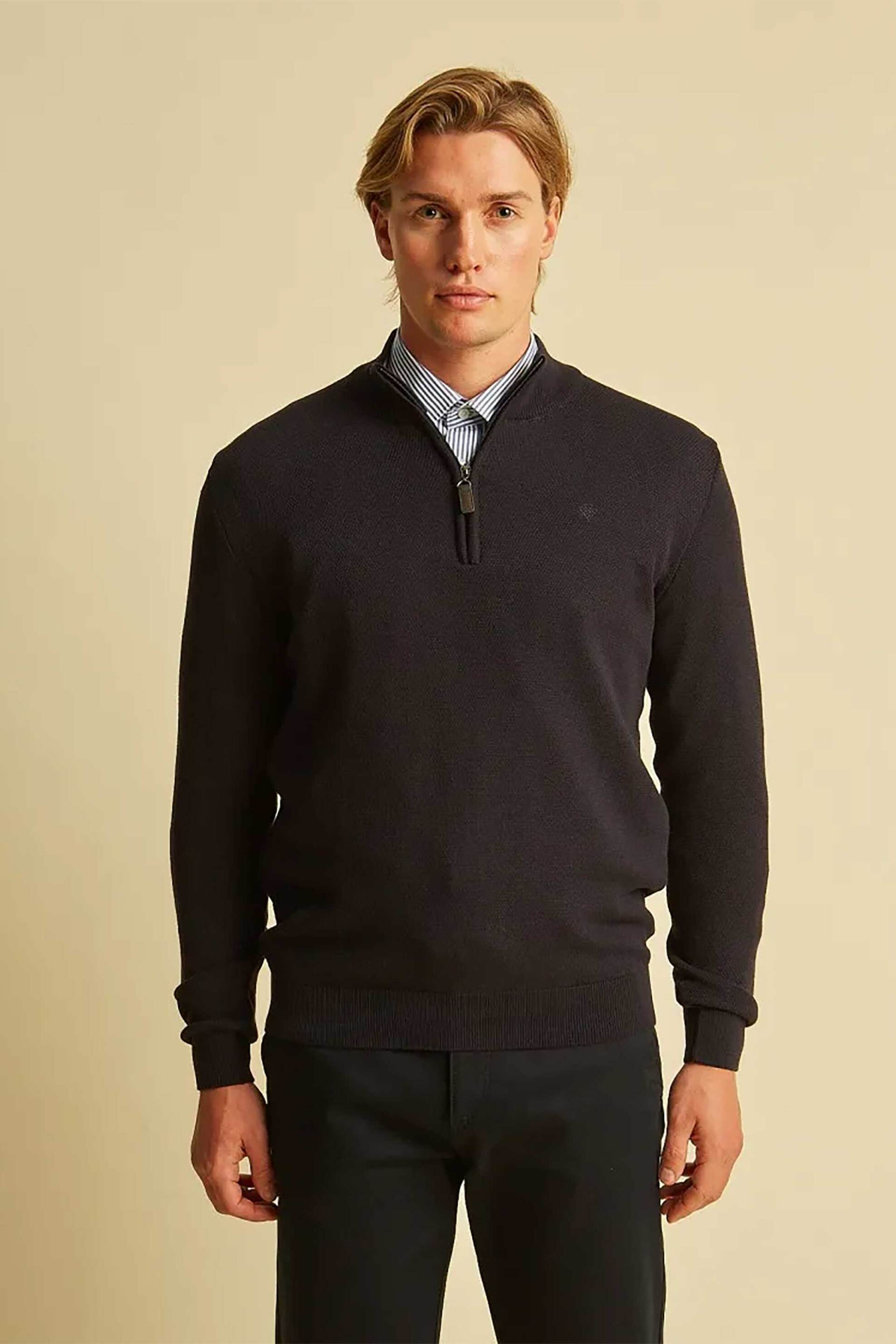 Dors ανδρικό πουλόβερ μονόχρωμο με half zip Regular Fit - 1239011.C03 Μπλε Σκούρο