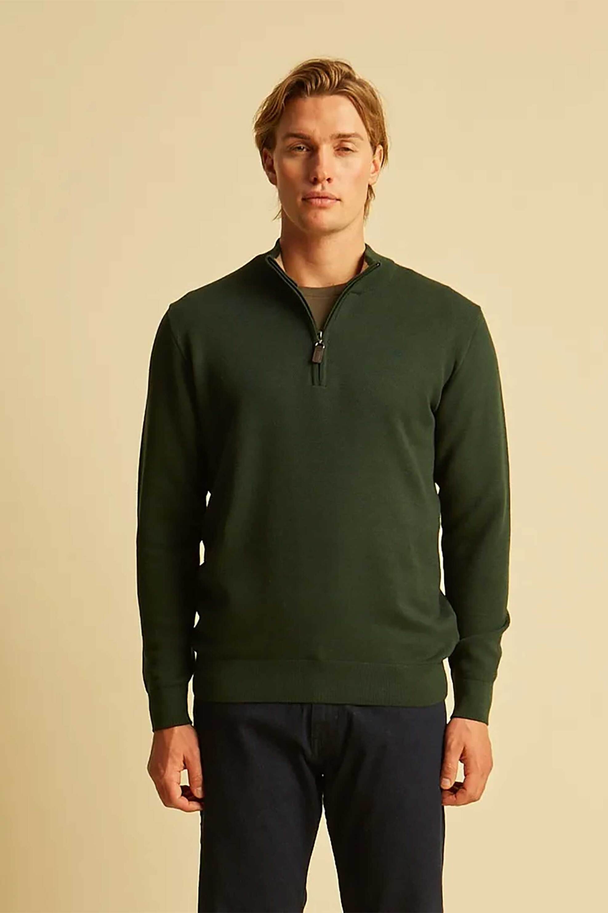 Dors ανδρικό πουλόβερ μονόχρωμο με half zip Regular Fit - 1239011.C04 Κυπαρισσί