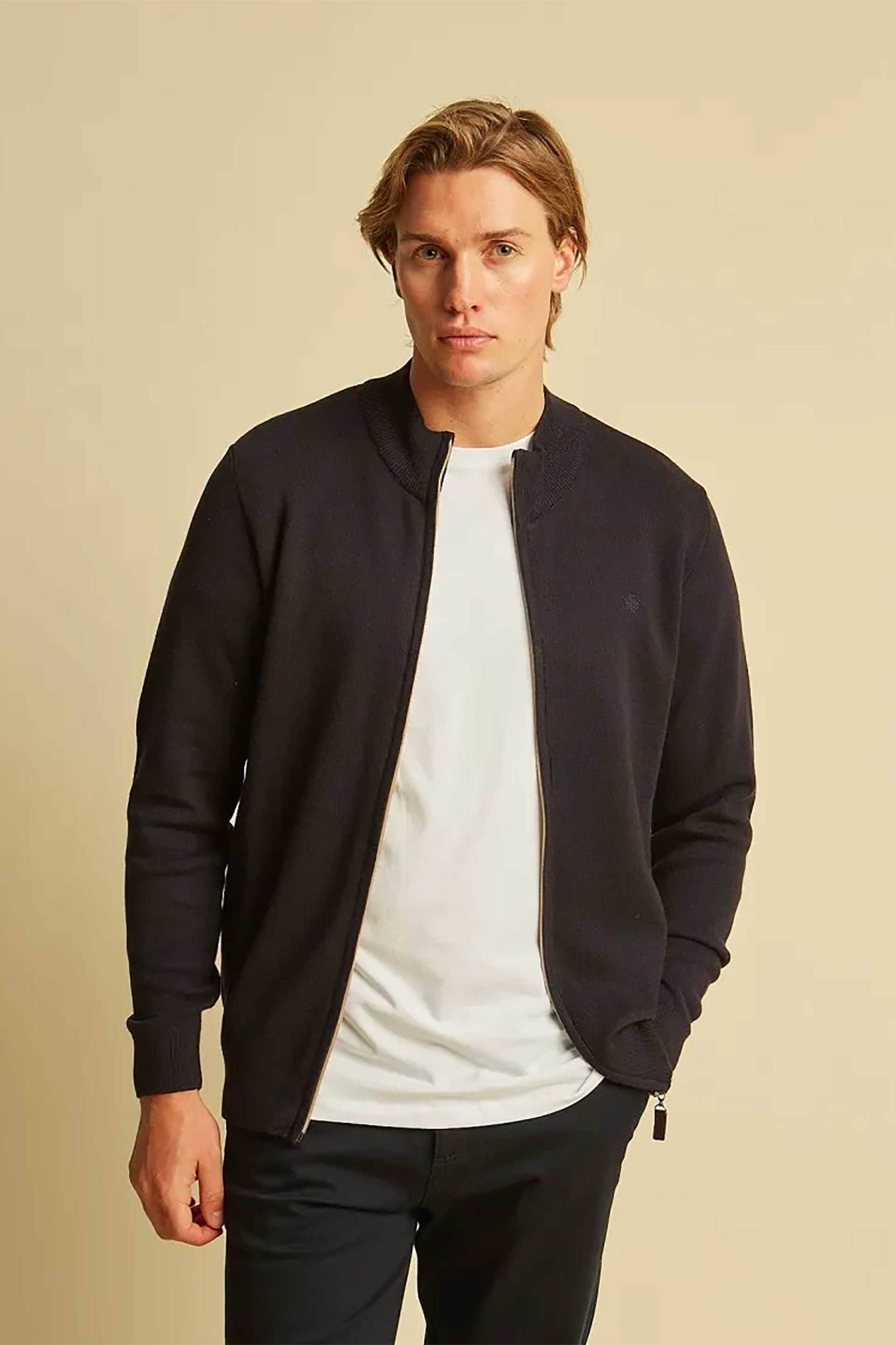 Dors ανδρική πλεκτή ζακέτα μονόχρωμη με κεντημένο λογότυπο - 1239013.C02 Μπλε Σκούρο