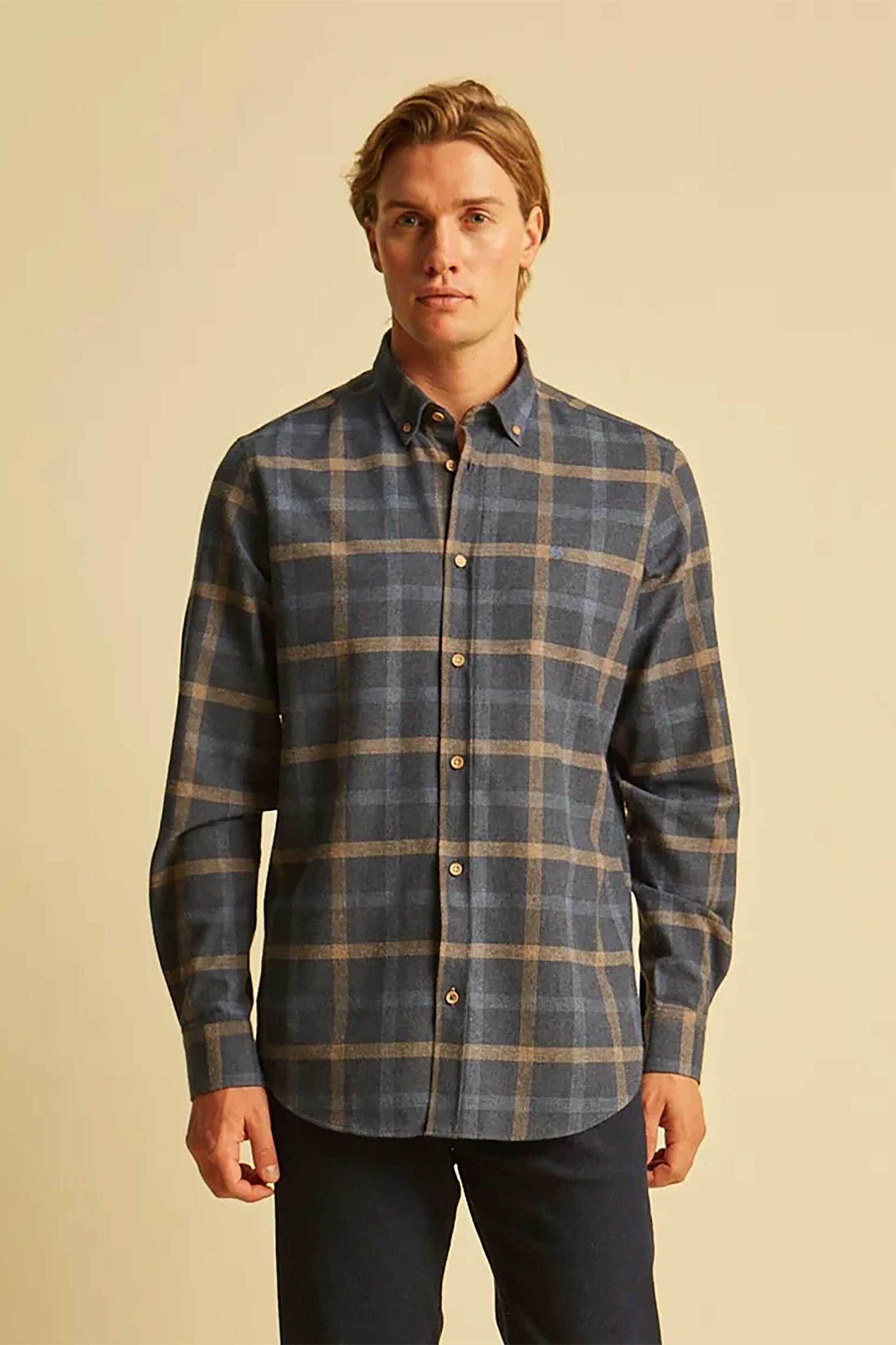 DORS ανδρικό πουκάμισο με καρό σχέδιο και λογότυπο στο στήθος - 1039024.C01 Μπλε Σκούρο