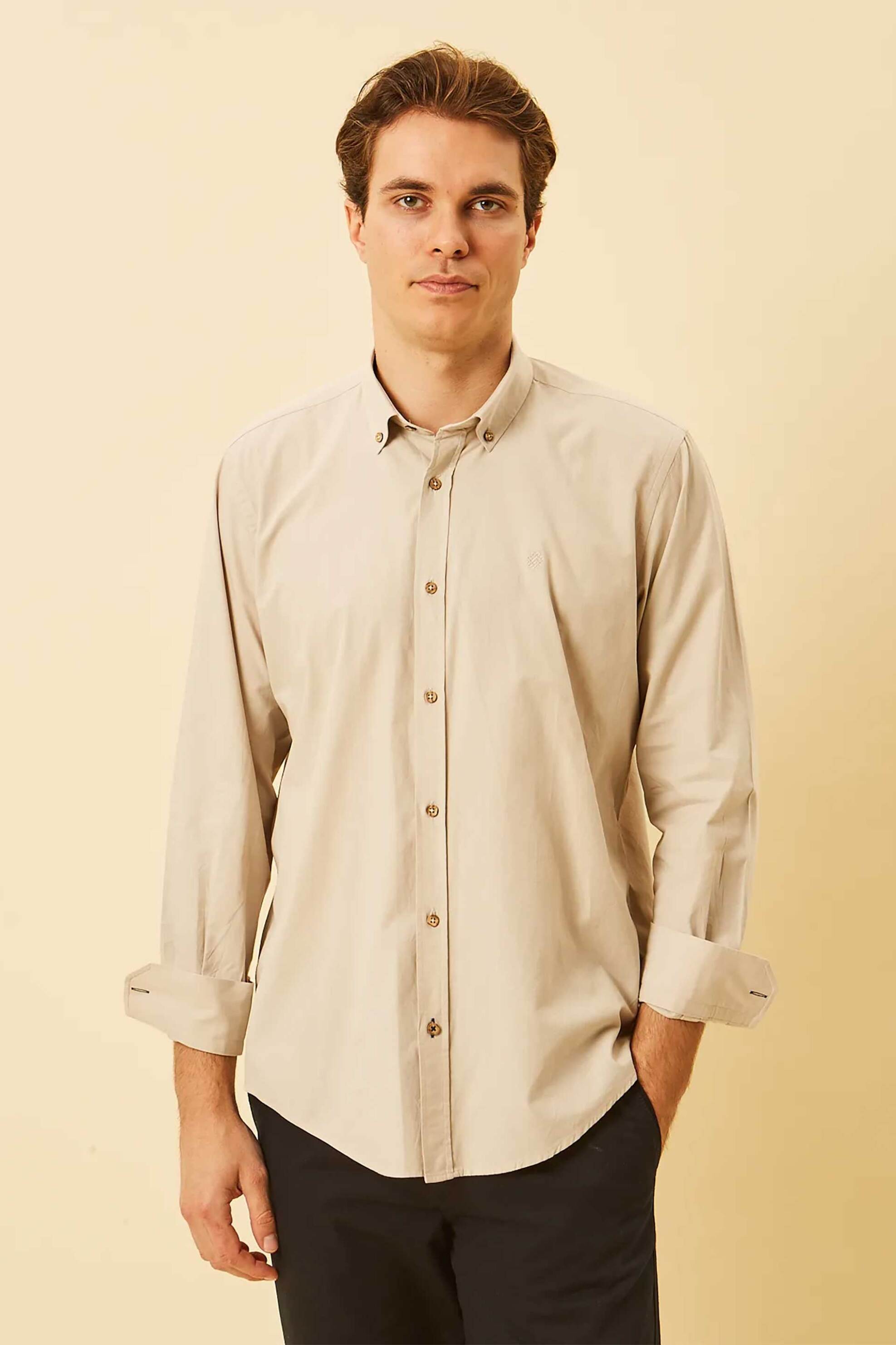 DORS ανδρικό πουκάμισο poplin button down με κεντημένο λογότυπο Regular Fit - 1040001.C01 Μπεζ