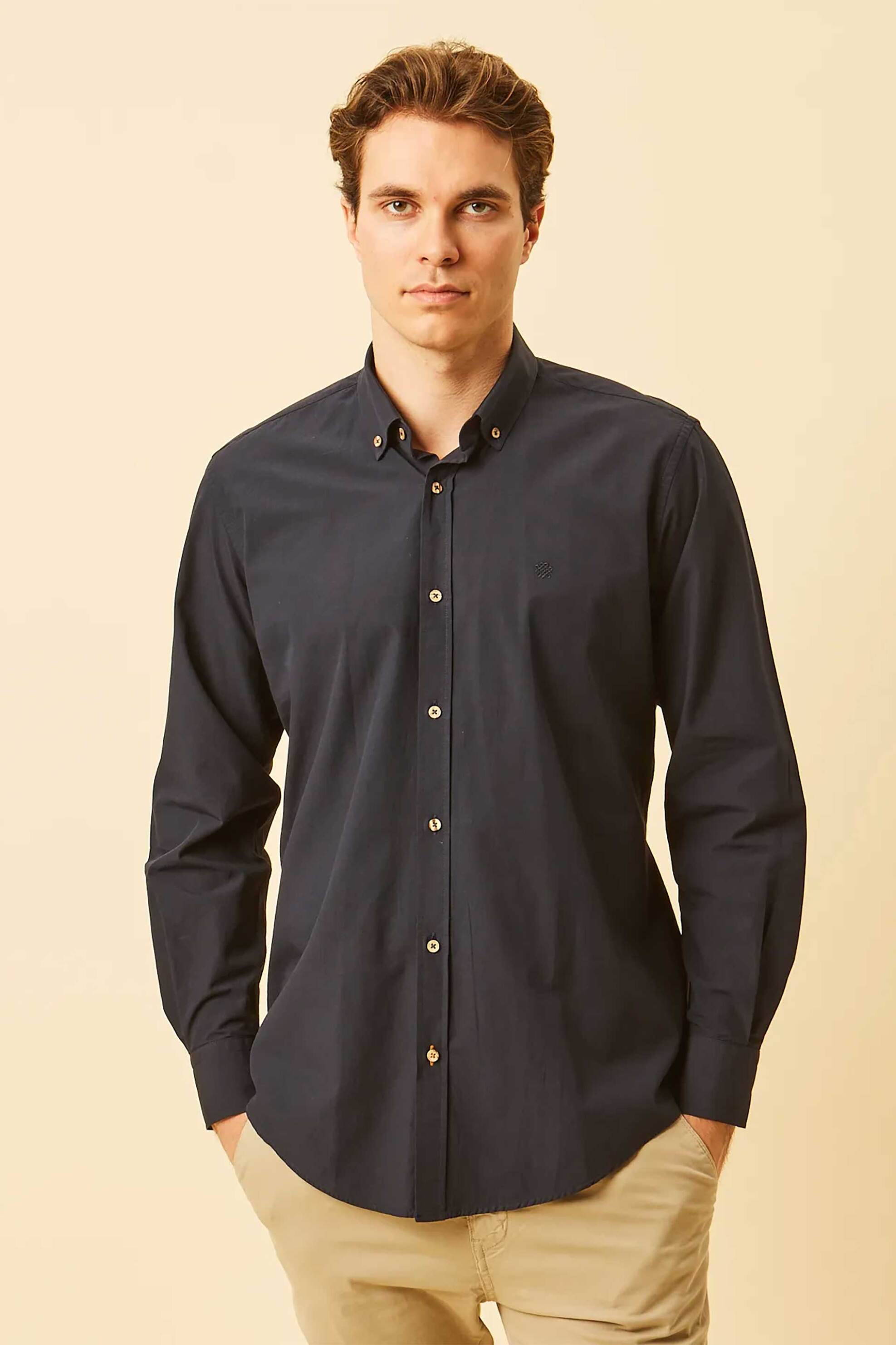 DORS ανδρικό πουκάμισο poplin button down με κεντημένο λογότυπο Regular Fit - 1040001.C02 Μαύρο