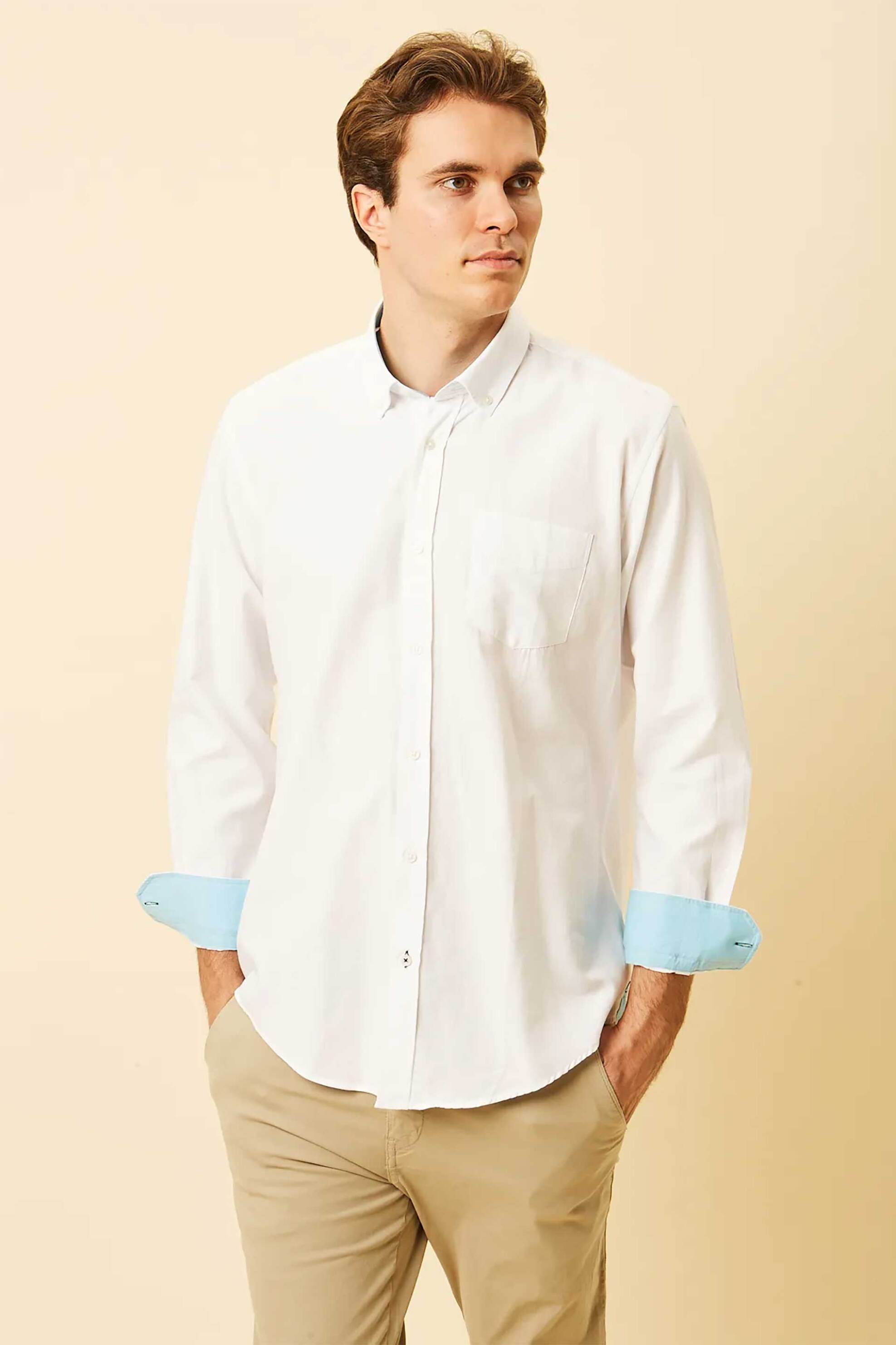 DORS ανδρικό πουκάμισο oxford button down με τσέπη και κεντημένο λογότυπο Regular Fit - 1040002.C01 Λευκό