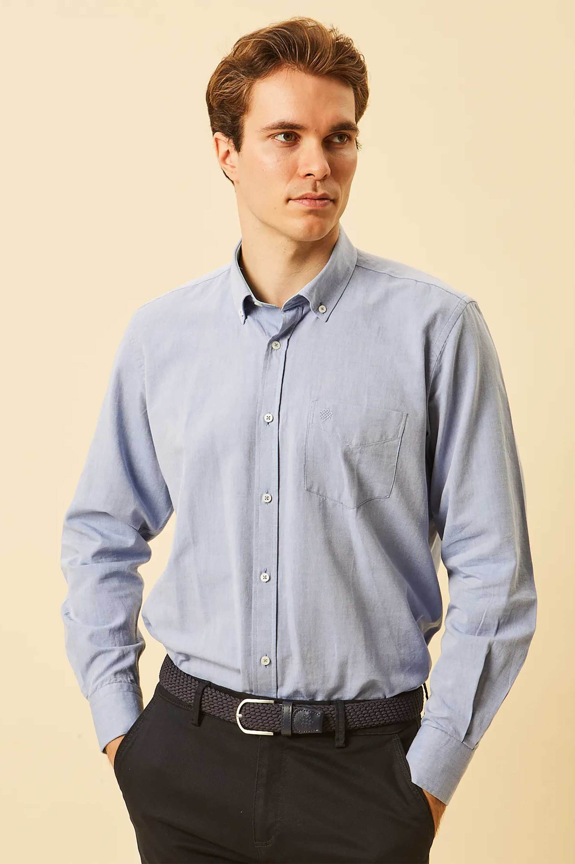 DORS ανδρικό πουκάμισο oxford button down με τσέπη και κεντημένο λογότυπο Regular Fit - 1040002.C03 Μπλε Ανοιχτό