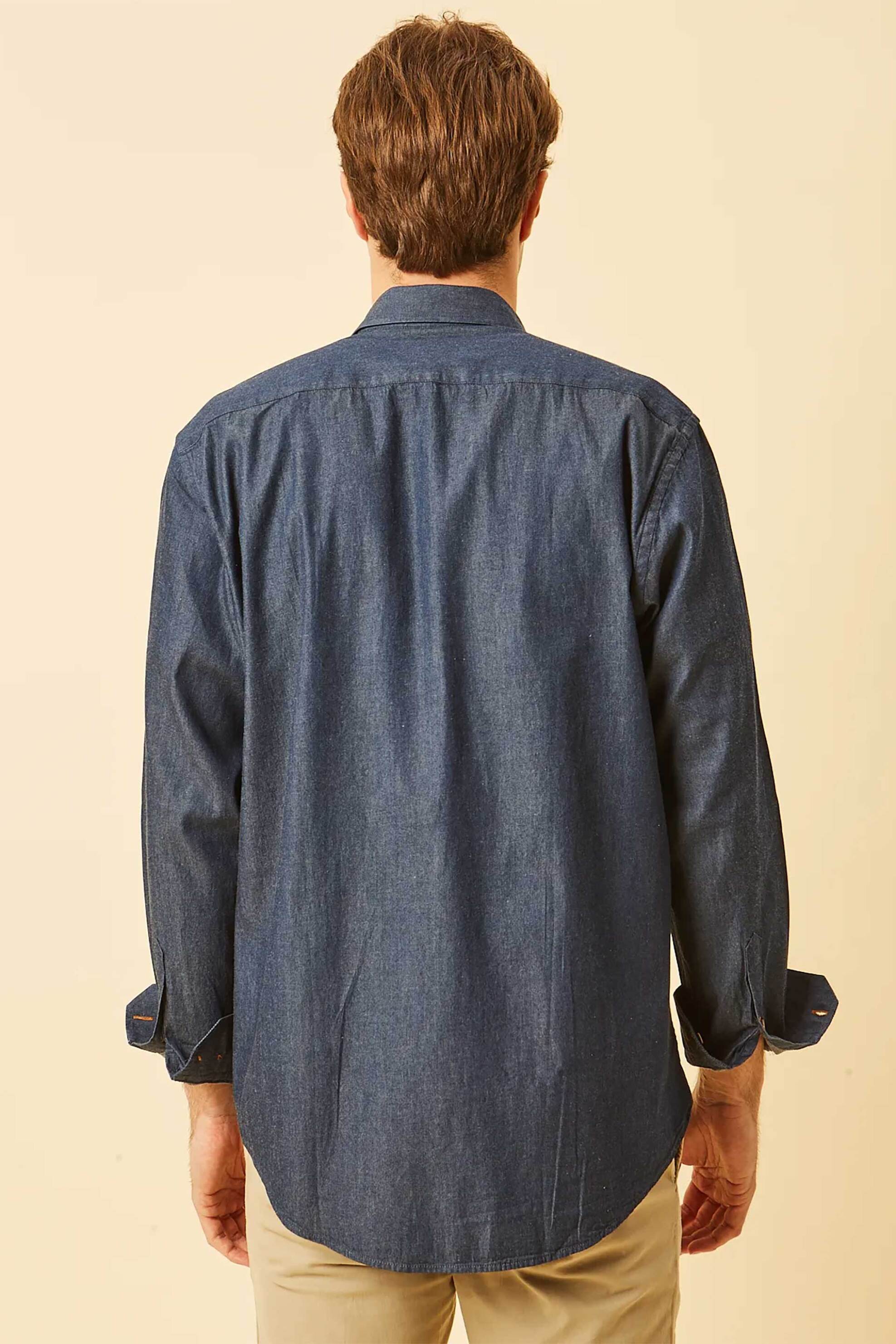 Dors Ανδρικό Denim Πουκάμισο Button Down με Κεντημένο Λογότυπο Regular Fit - 1040003 C01 Blue Σκούρο