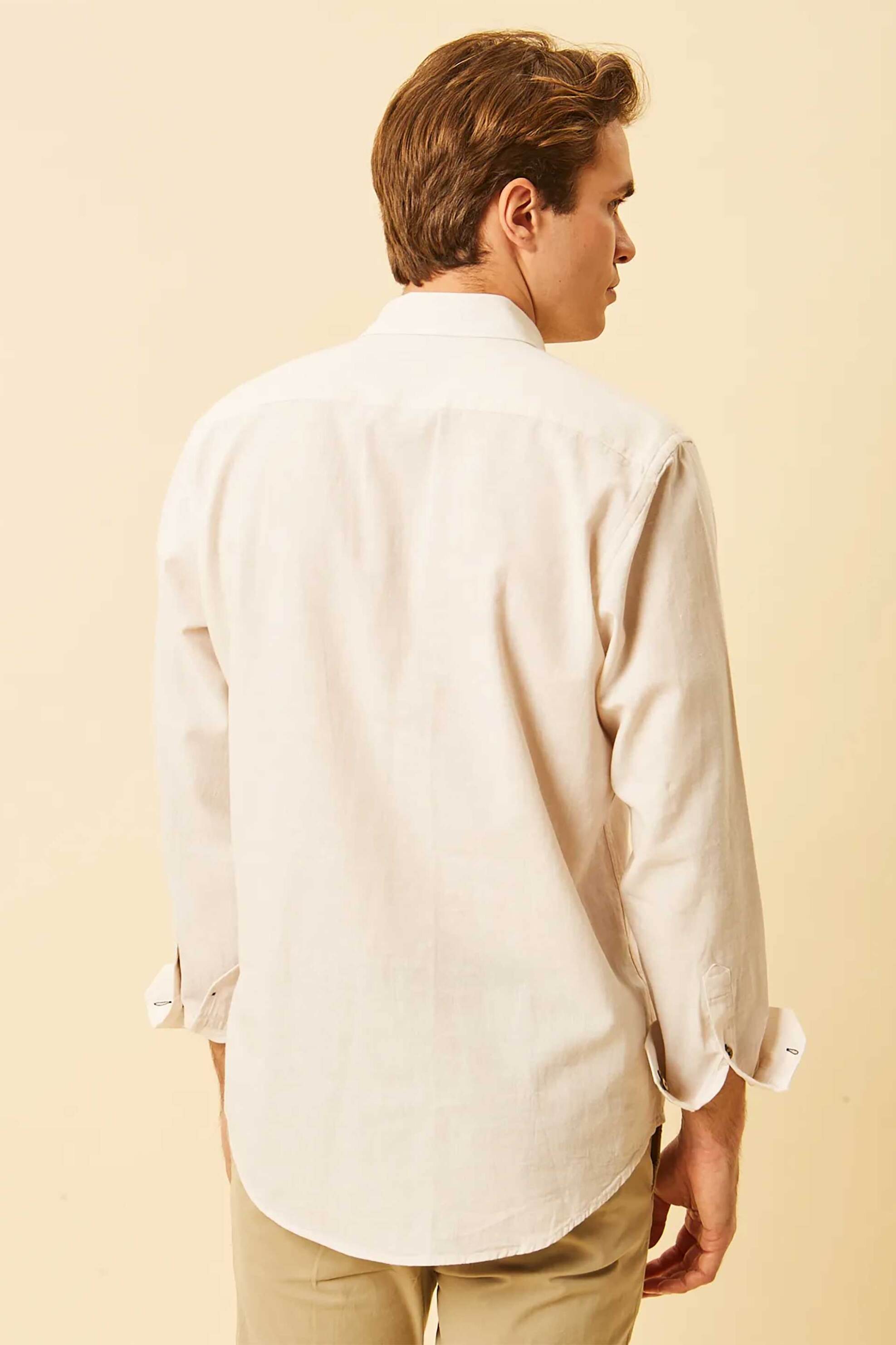 Dors Ανδρικό Πουκάμισο Button Down με Λινάρι Και Κεντημένο Λογότυπο Regular Fit - 1040011 C01 Εκρού