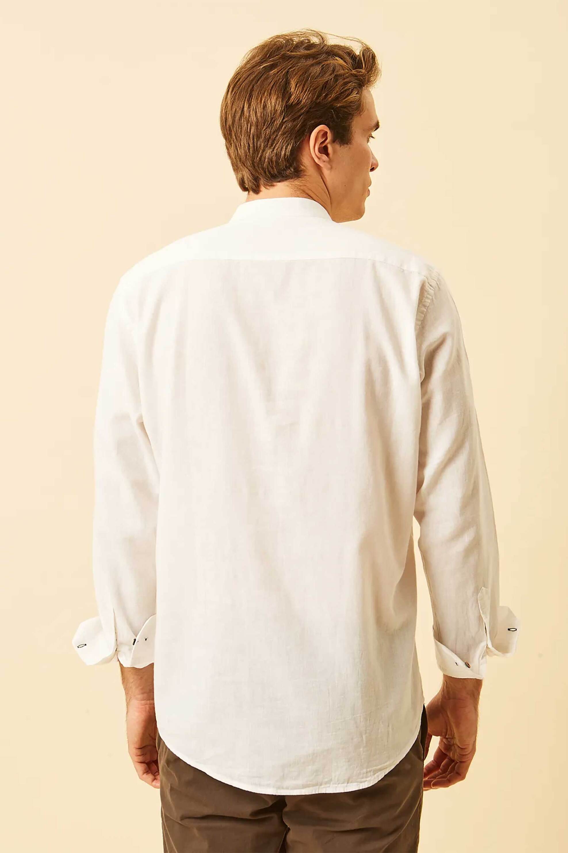 Dors Ανδρικό Πουκάμισο Μάο με Λινάρι Regular Fit - 1040014 C01 Λευκό