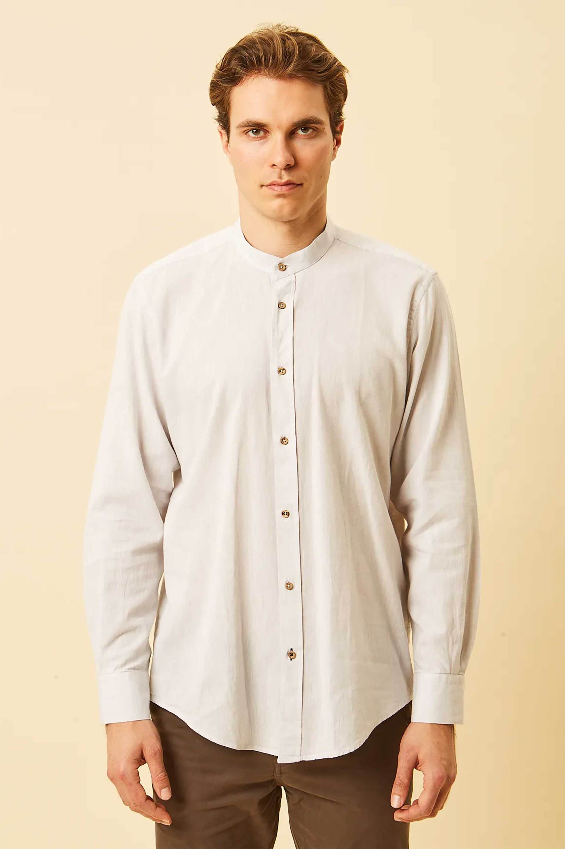 DORS ανδρικό πουκάμισο μάο με λινάρι Regular Fit - 1040014.C05 Γκρι Ανοιχτό