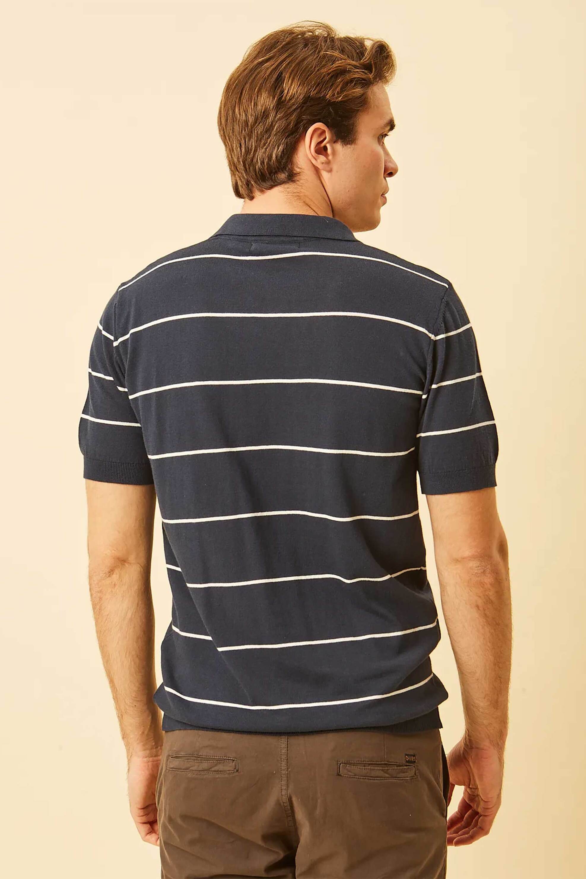 Dors Ανδρική Πλεκτή Μπλούζα Πόλο με V Open-Collar Και Ριγέ Σχέδιο Regular Fit - 1240004 C02 Μπλε Σκούρο