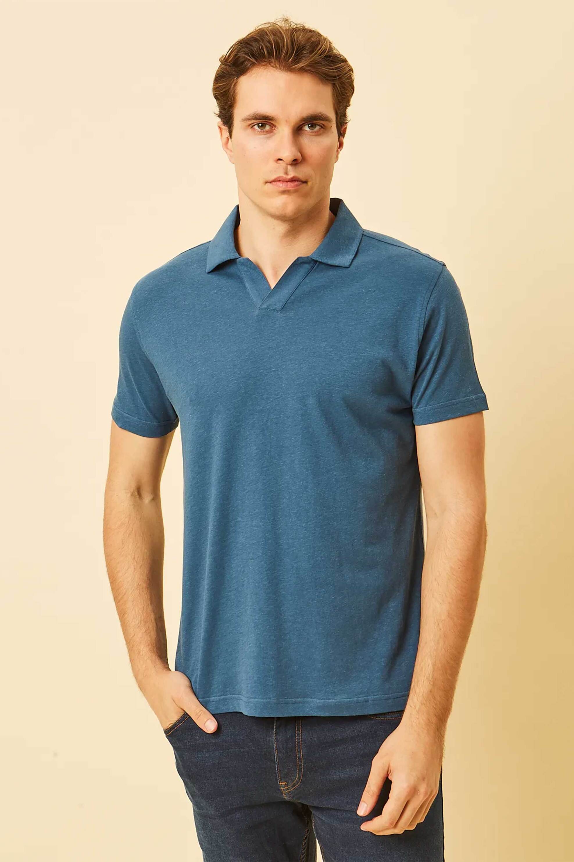DORS ανδρική μπλούζα πόλο με V open-collar Regular Fit - 1140009.C03 Μπλε