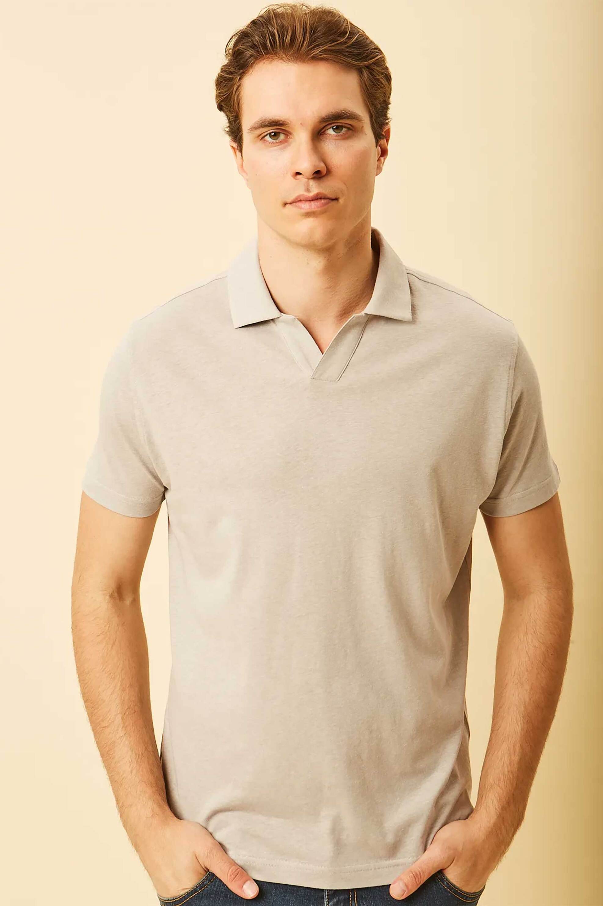 DORS ανδρική μπλούζα πόλο με V open-collar Regular Fit - 1140009.C04 Γκρι Ανοιχτό