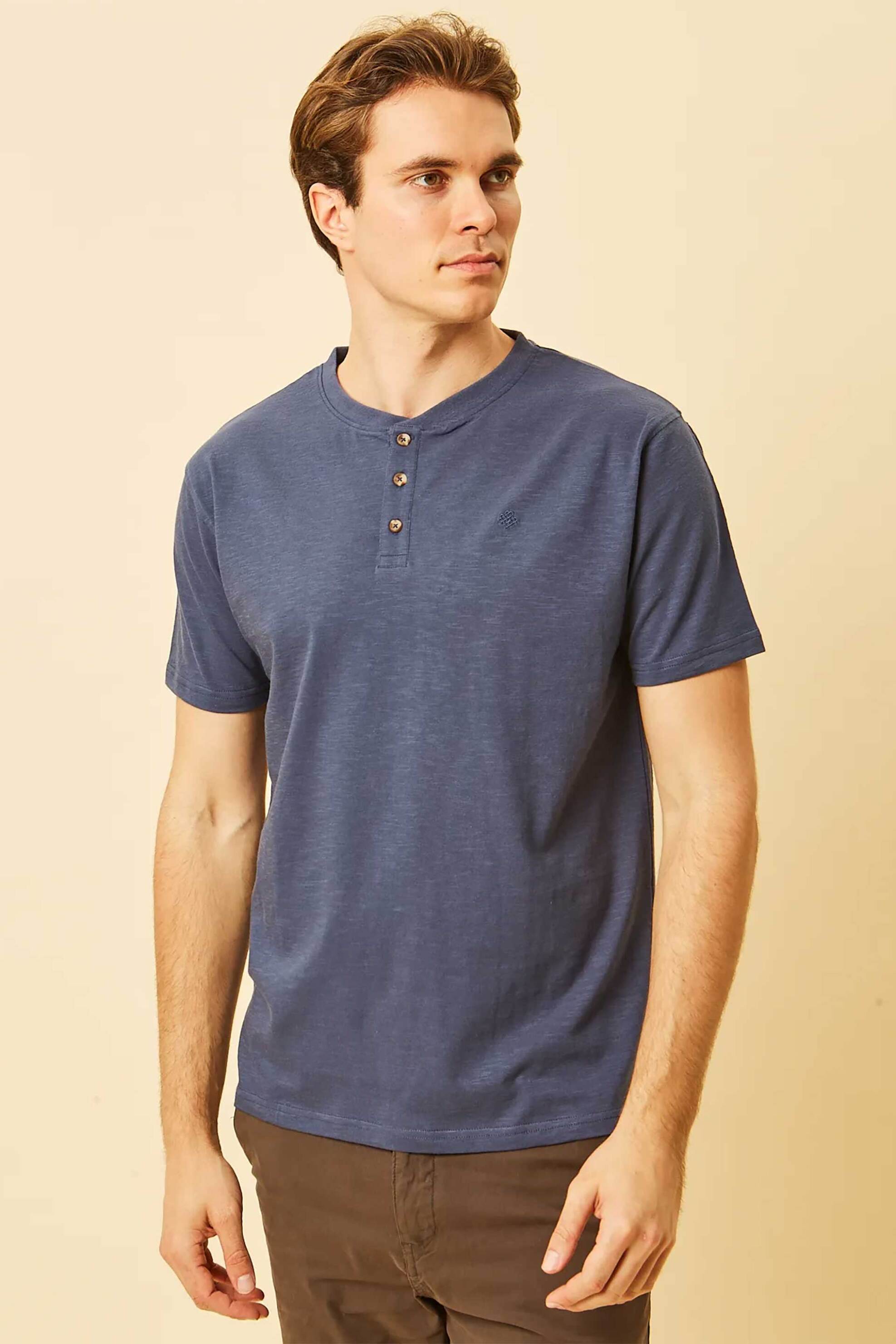 DORS ανδρική μπλούζα henley με κεντημένο λογότυπο Regular Fit - 1140021.C01 Μπλε Σκούρο