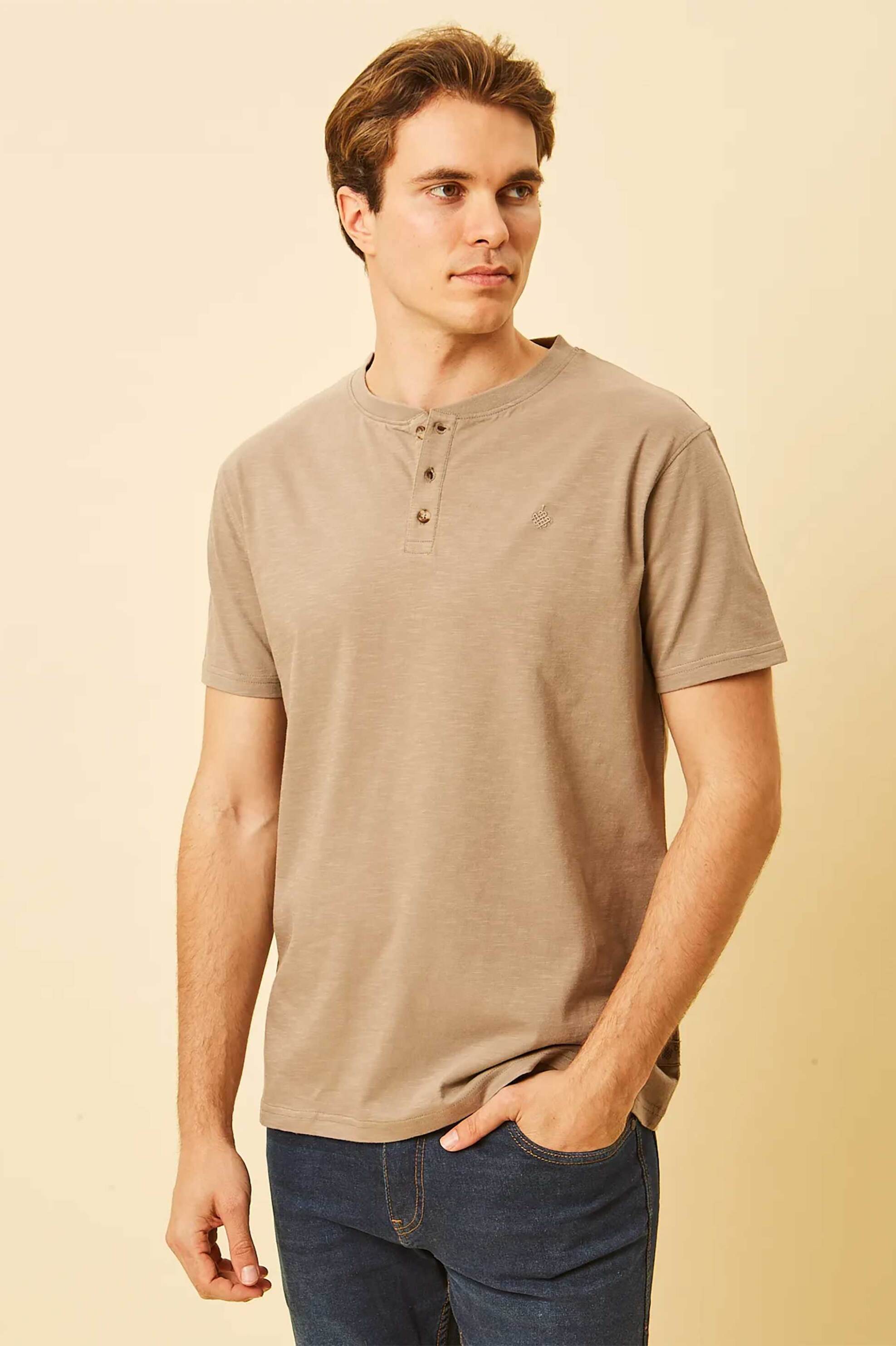 DORS ανδρική μπλούζα henley με κεντημένο λογότυπο Regular Fit - 1140021.C04 Μπεζ