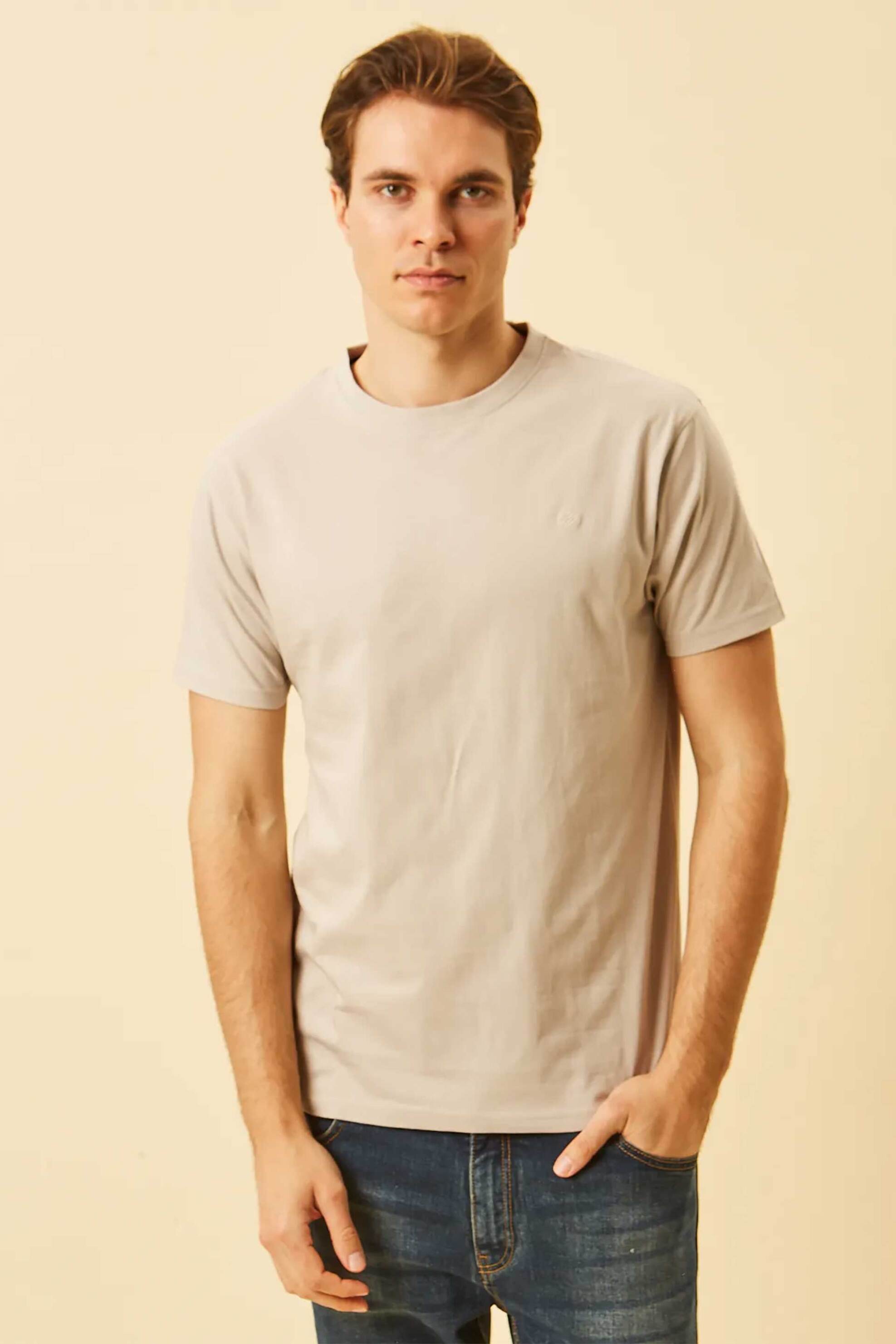 DORS ανδρικό T-shirt με κεντημένο λογότυπο Regular Fit - 1140020.C04 Γκρι Ανοιχτό