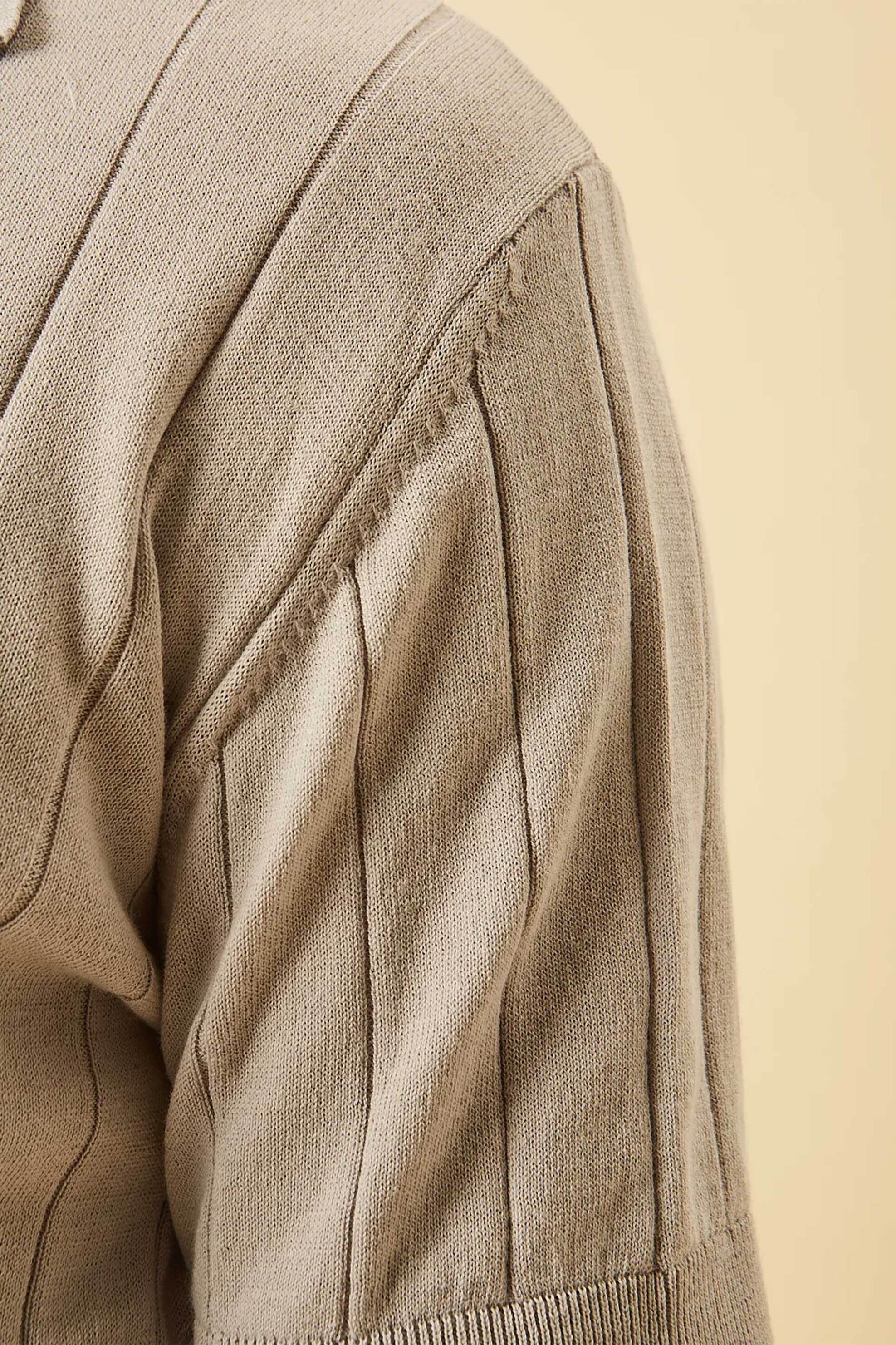 Dors Ανδρική Πλεκτή Μπλούζα Πόλο με V Open-Collar Και Ριγέ Σχέδιο Regular Fit - 1240001 C03 Γκρι Ανοιχτό