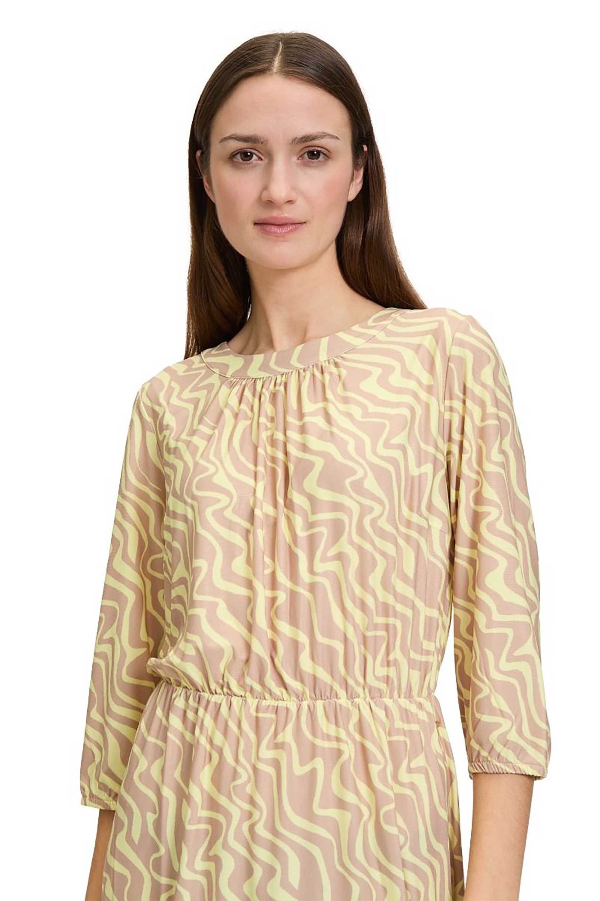 BETTY & CO γυναικείο midi φόρεμα με all-over print και μανίκι 3/4 - 1606/3106 Μπεζ φωτογραφία
