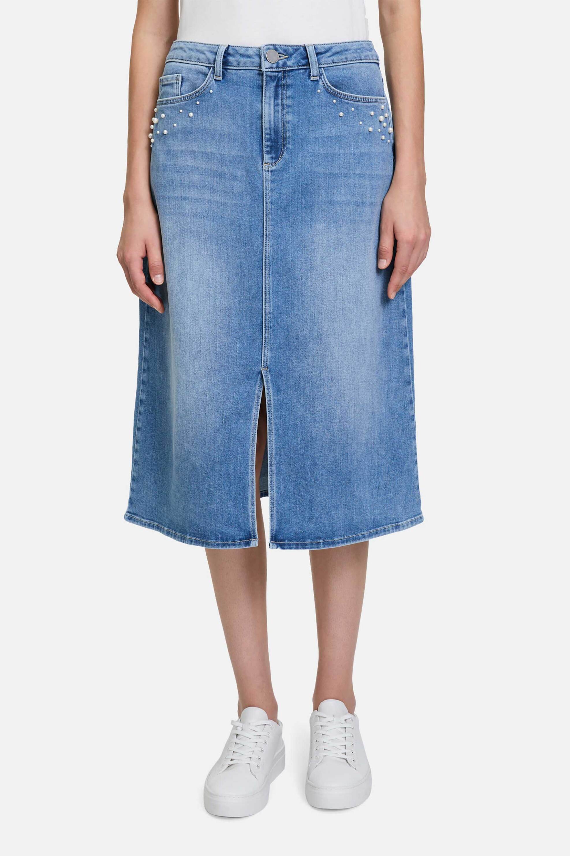 BETTY & CO γυναικεία midi φούστα denim πεντάτσεπη με πέρλες - 9023/3304 Denim Blue φωτογραφία