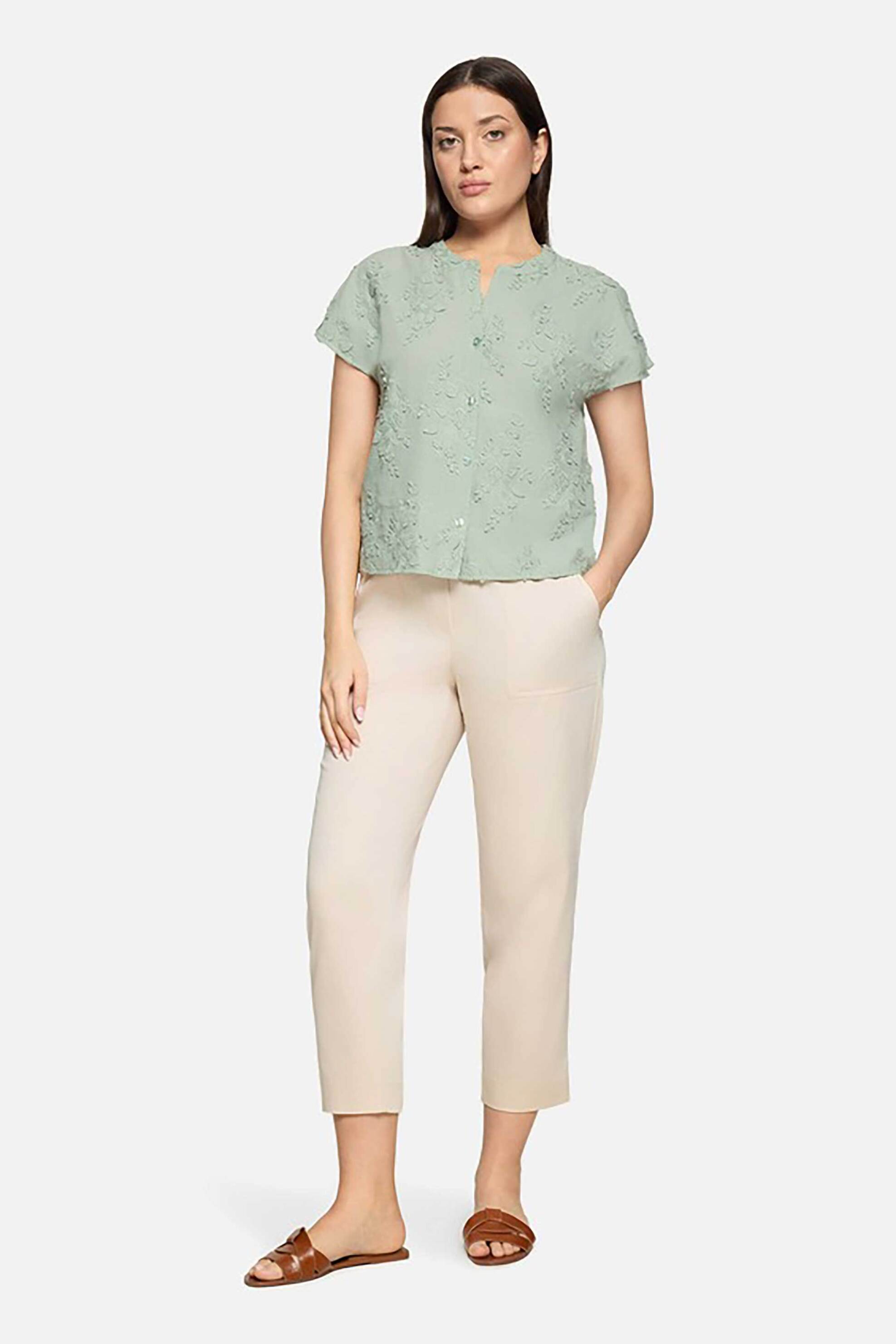 BETTY & CO γυναικείο παντελόνι cropped ψηλόμεσο - 6592/3170 Εκρού