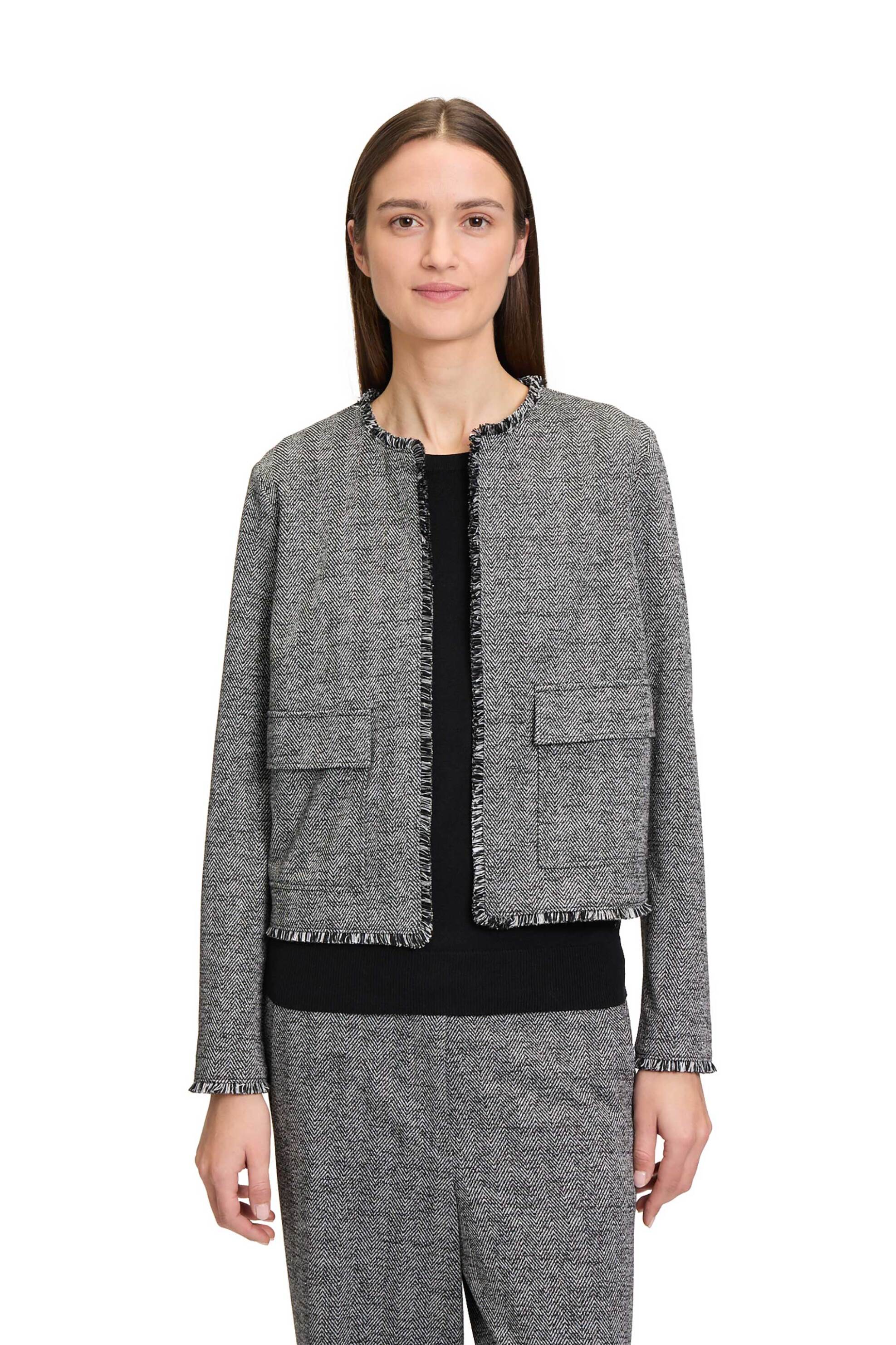 BETTY & CO BETTY & CO γυναικείο σακάκι με σχέδιο ψαροκόκαλο - 4438/3055 Γκρι