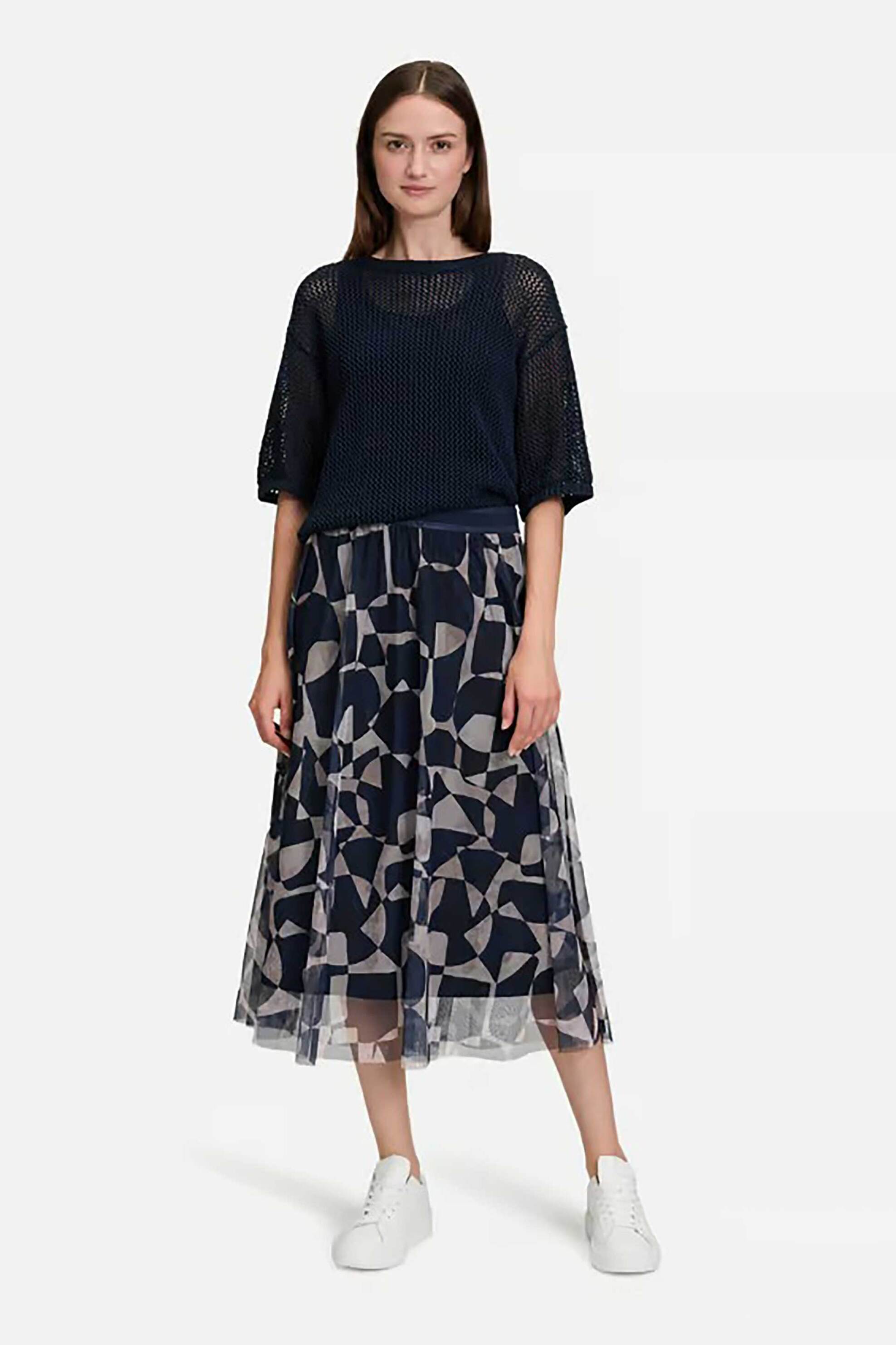 BETTY & CO γυναικεία midi φούστα με ελαστική μέση και all-over print - 9041/3063 Μπλε Σκούρο