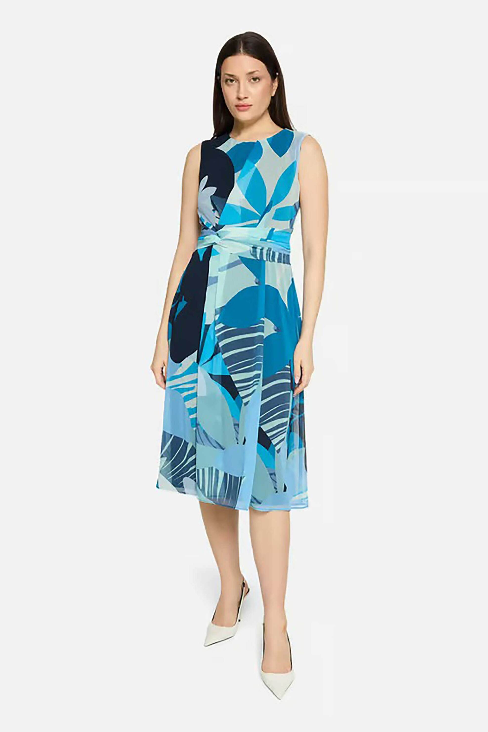 BETTY & CO γυναικείο midi φόρεμα αμάνικο με graphic print - 1009/3257 Μπλε