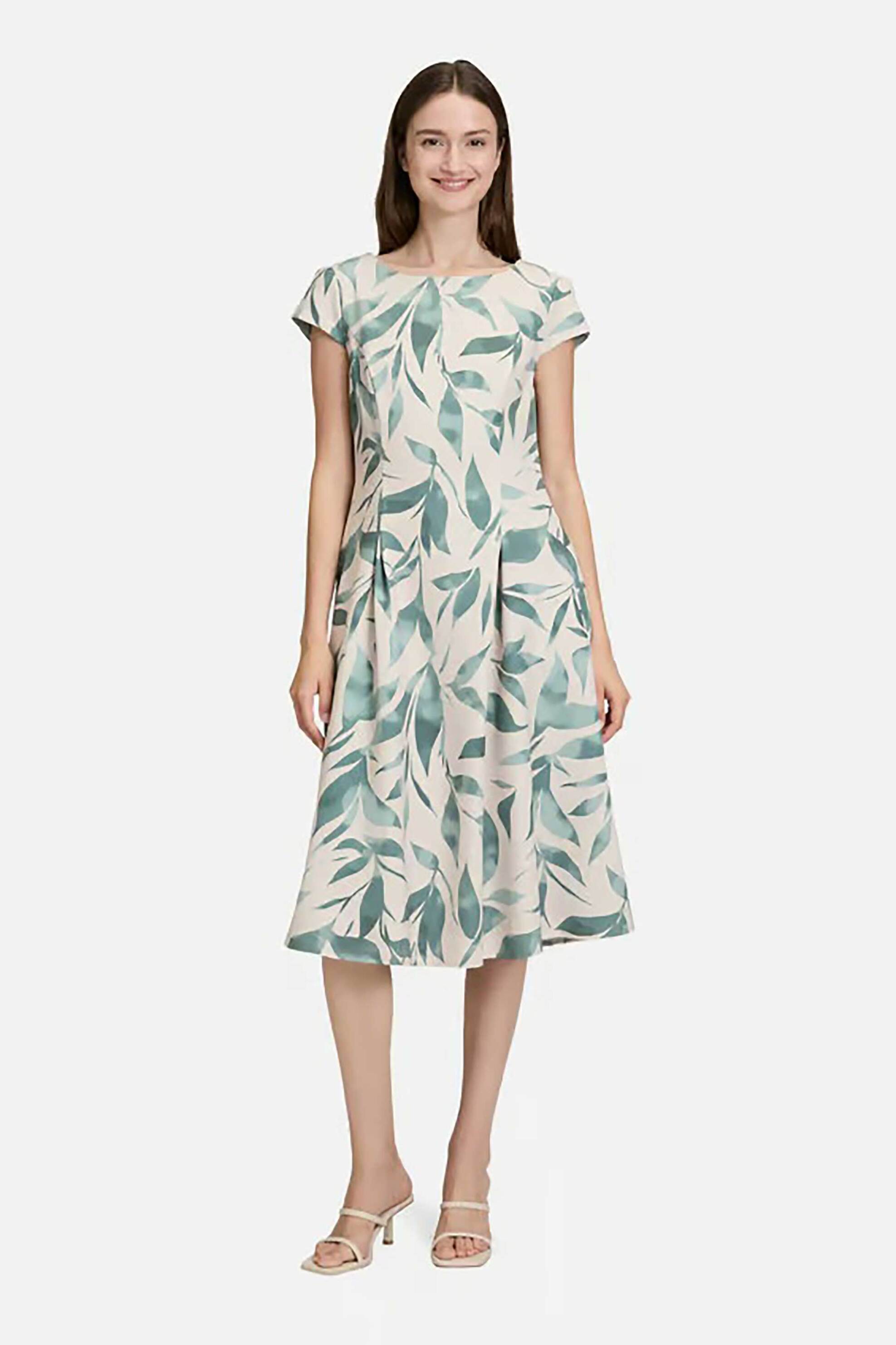 BETTY & CO γυναικείο midi φόρεμα cocktail με floral print - 1113/3268 Λαδί