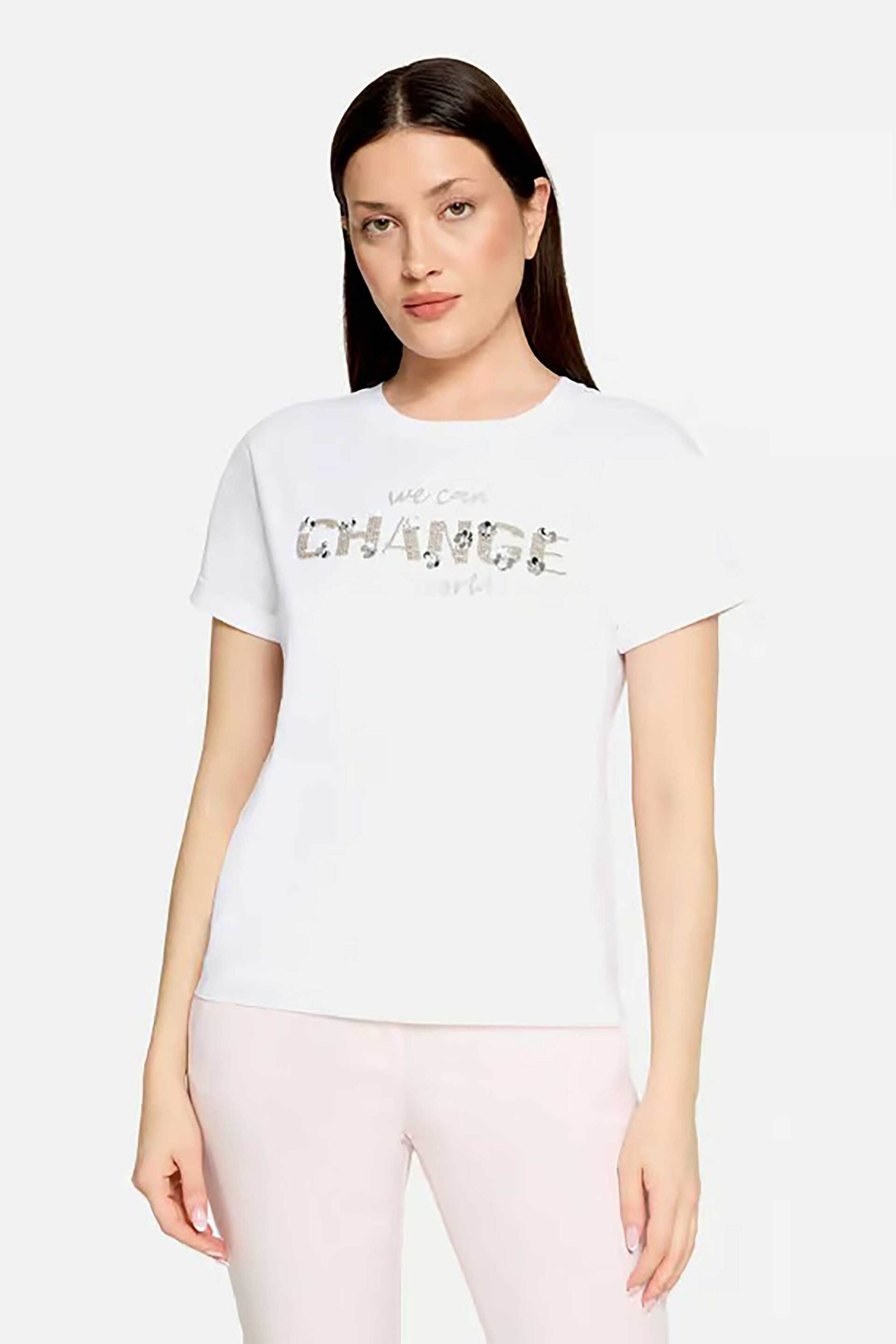 BETTY & CO γυναικείο T-shirt με lettering από στρας - 2425/3365 Λευκό