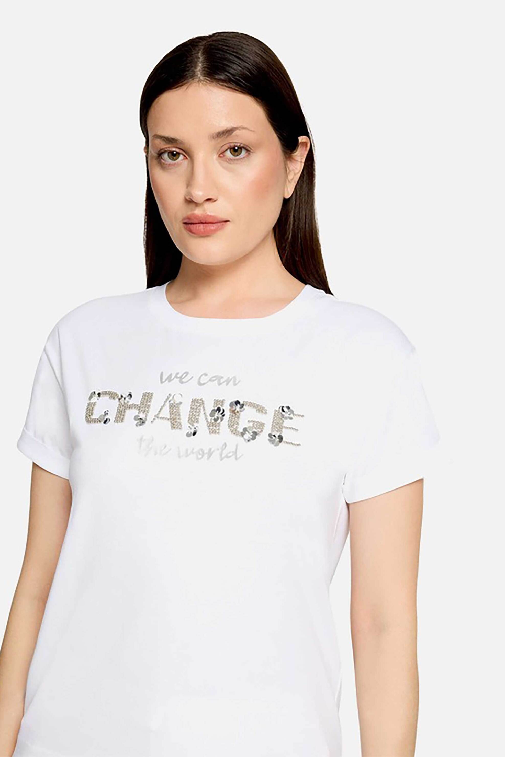 BETTY & CO BETTY & CO γυναικείο T-shirt με lettering από στρας - 2425/3365 Λευκό - 2
