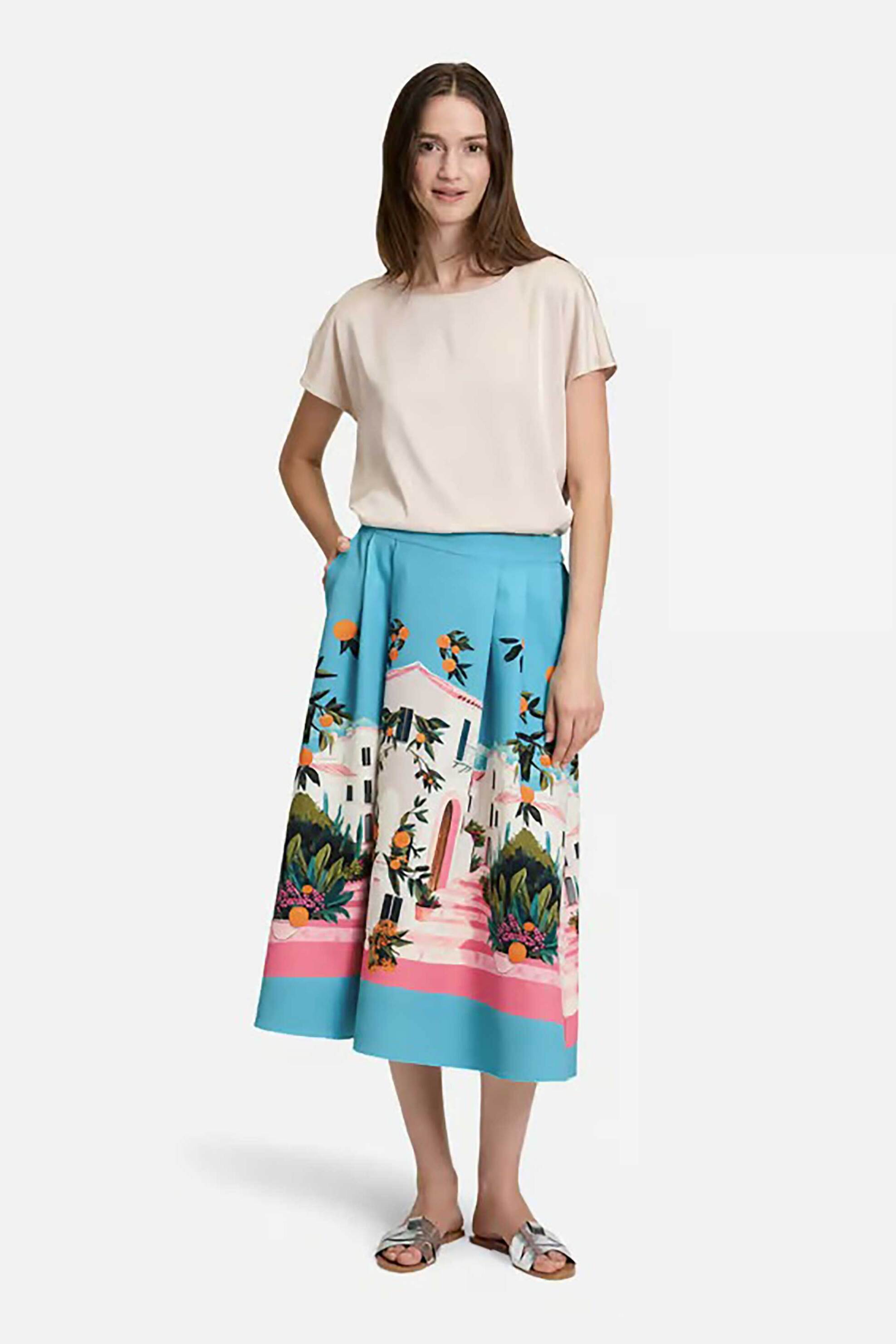 BETTY & CO γυναικεία midi φούστα με ελαστική μέση και all-over print - 9042/3214 Γαλάζιο