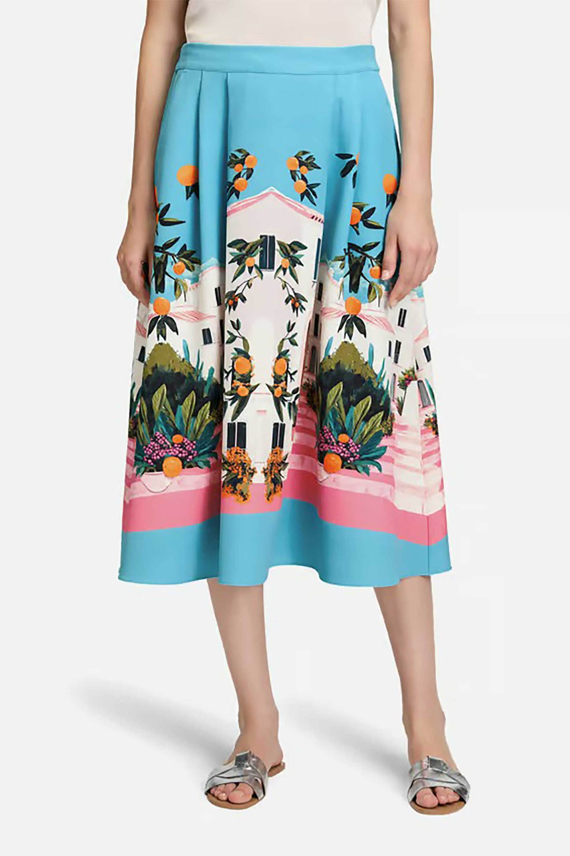 BETTY & CO BETTY & CO γυναικεία midi φούστα με ελαστική μέση και all-over print - 9042/3214 Γαλάζιο - 2