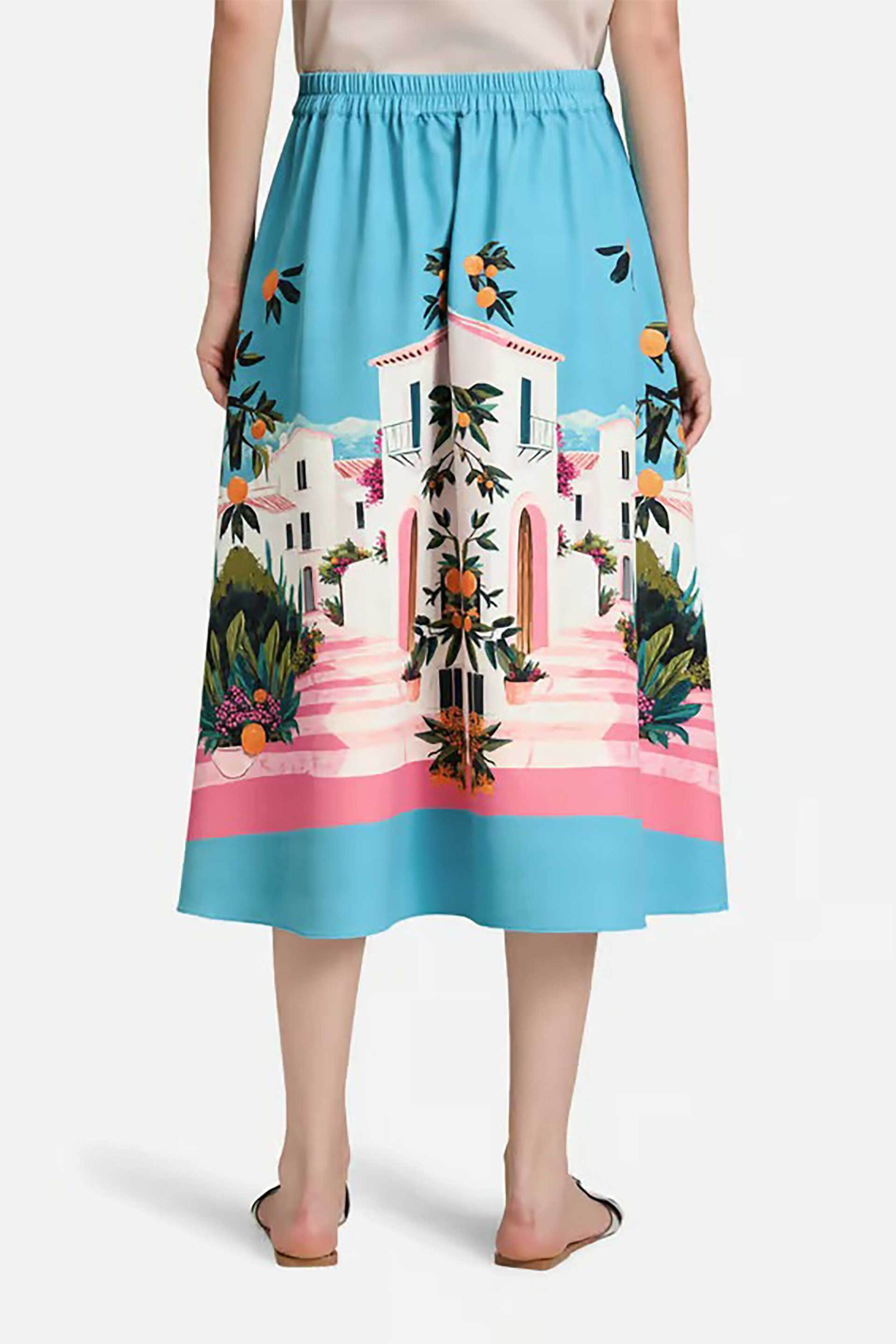 BETTY & CO BETTY & CO γυναικεία midi φούστα με ελαστική μέση και all-over print - 9042/3214 Γαλάζιο - 3