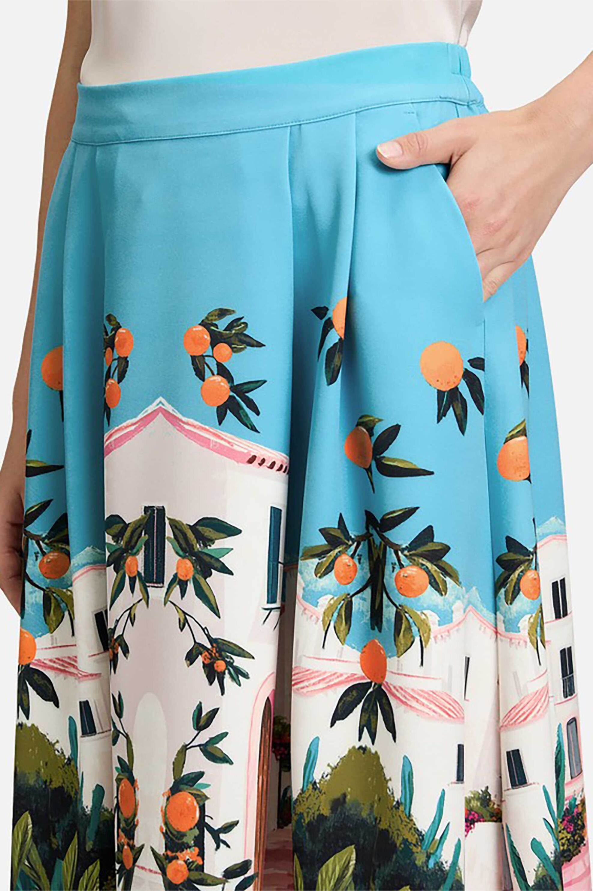 BETTY & CO BETTY & CO γυναικεία midi φούστα με ελαστική μέση και all-over print - 9042/3214 Γαλάζιο - 4