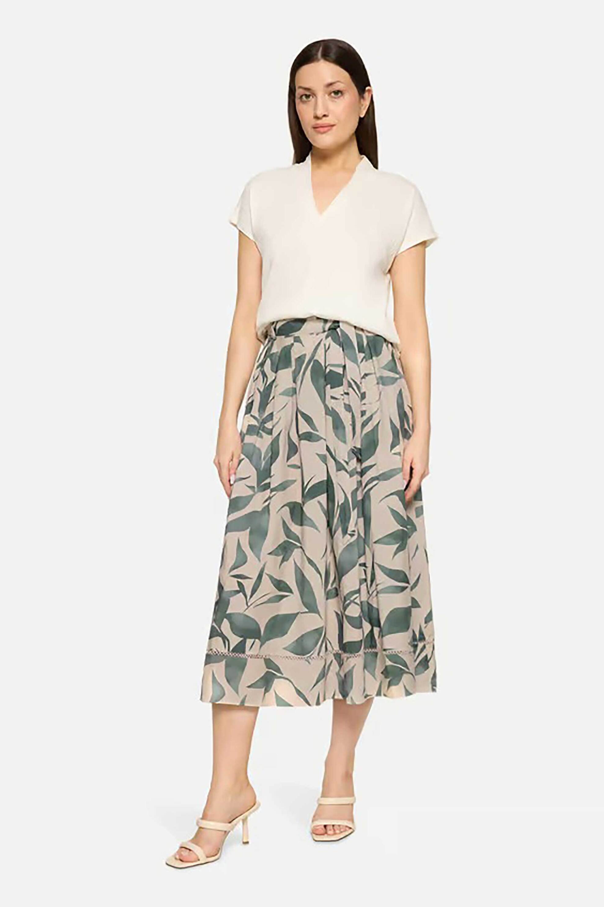 BETTY & CO γυναικεία midi φούστα με ελαστική μέση και floral print - 9043/3167 Λαδί