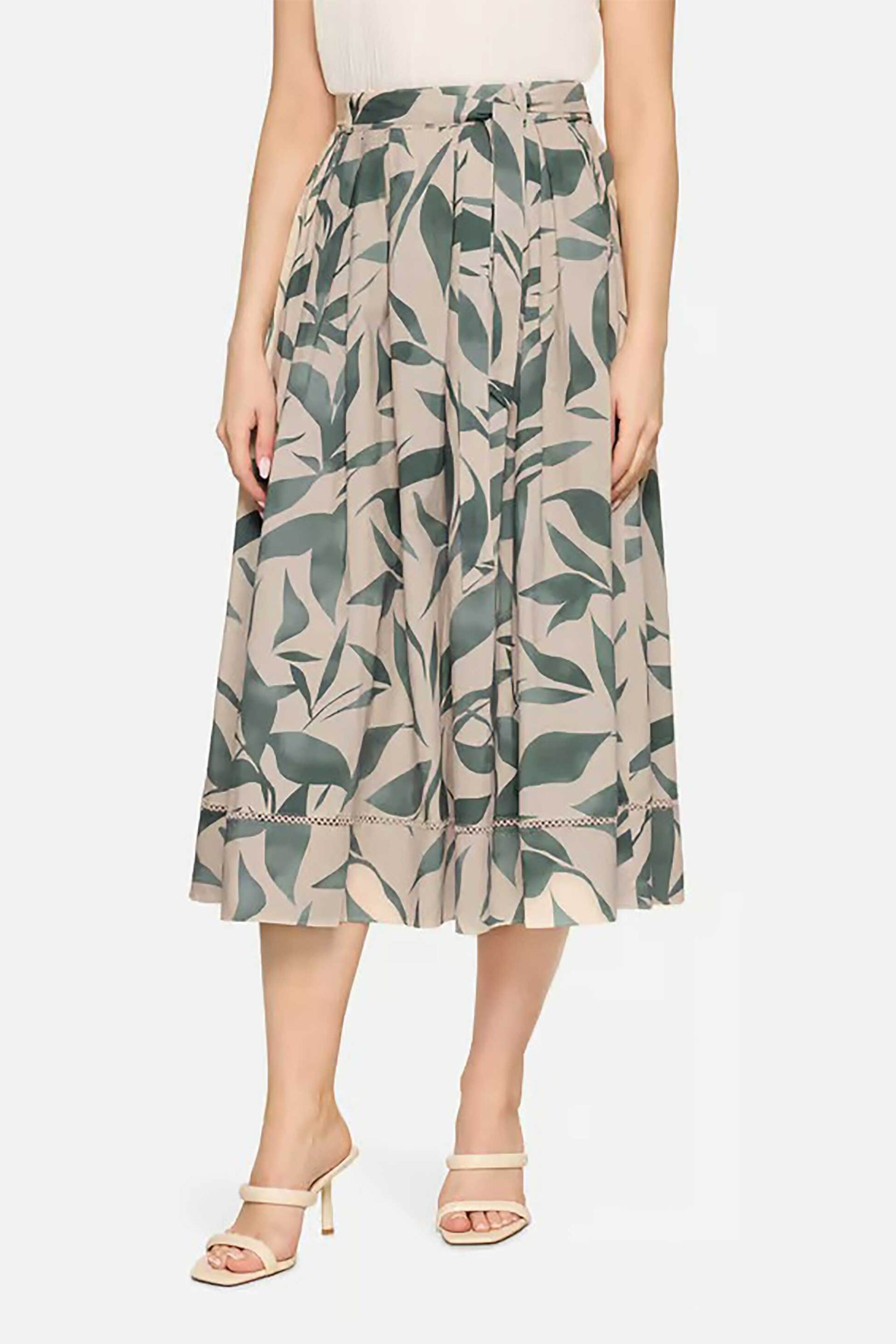 BETTY & CO BETTY & CO γυναικεία midi φούστα με ελαστική μέση και floral print - 9043/3167 Λαδί - 2