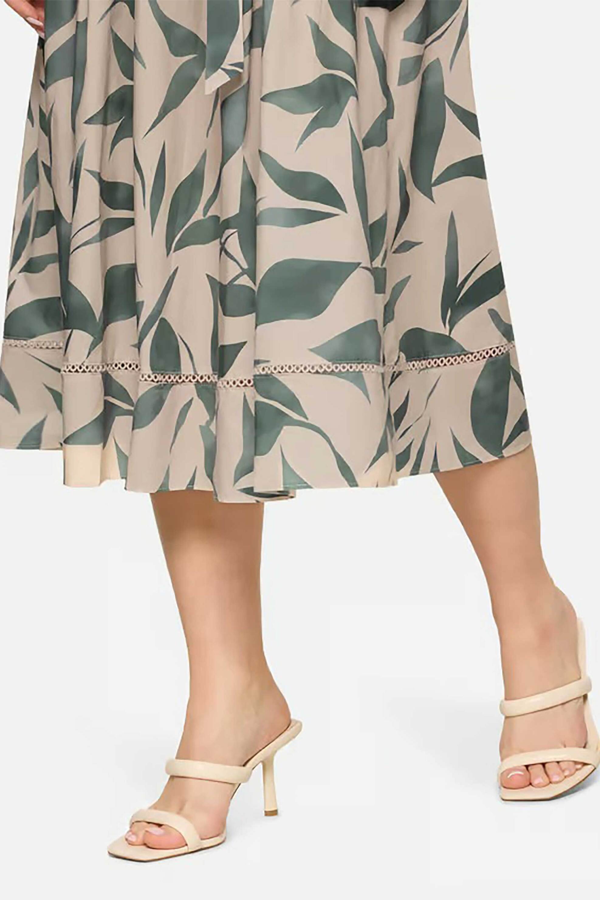 BETTY & CO BETTY & CO γυναικεία midi φούστα με ελαστική μέση και floral print - 9043/3167 Λαδί - 4