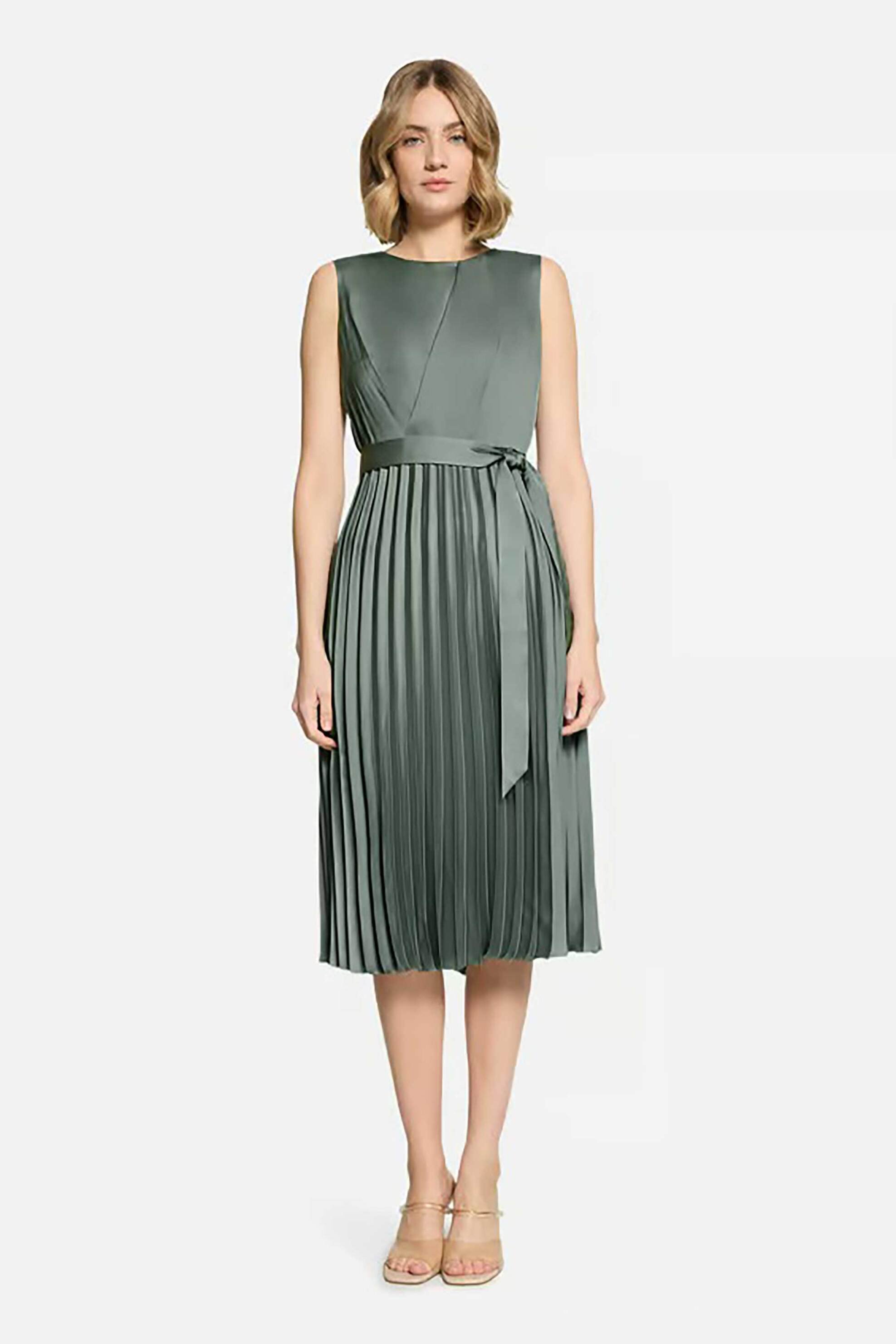 BETTY & CO γυναικείο midi φόρεμα chiffon αμάνικο πλισέ - 1347/3201 Πράσινο Μέντας