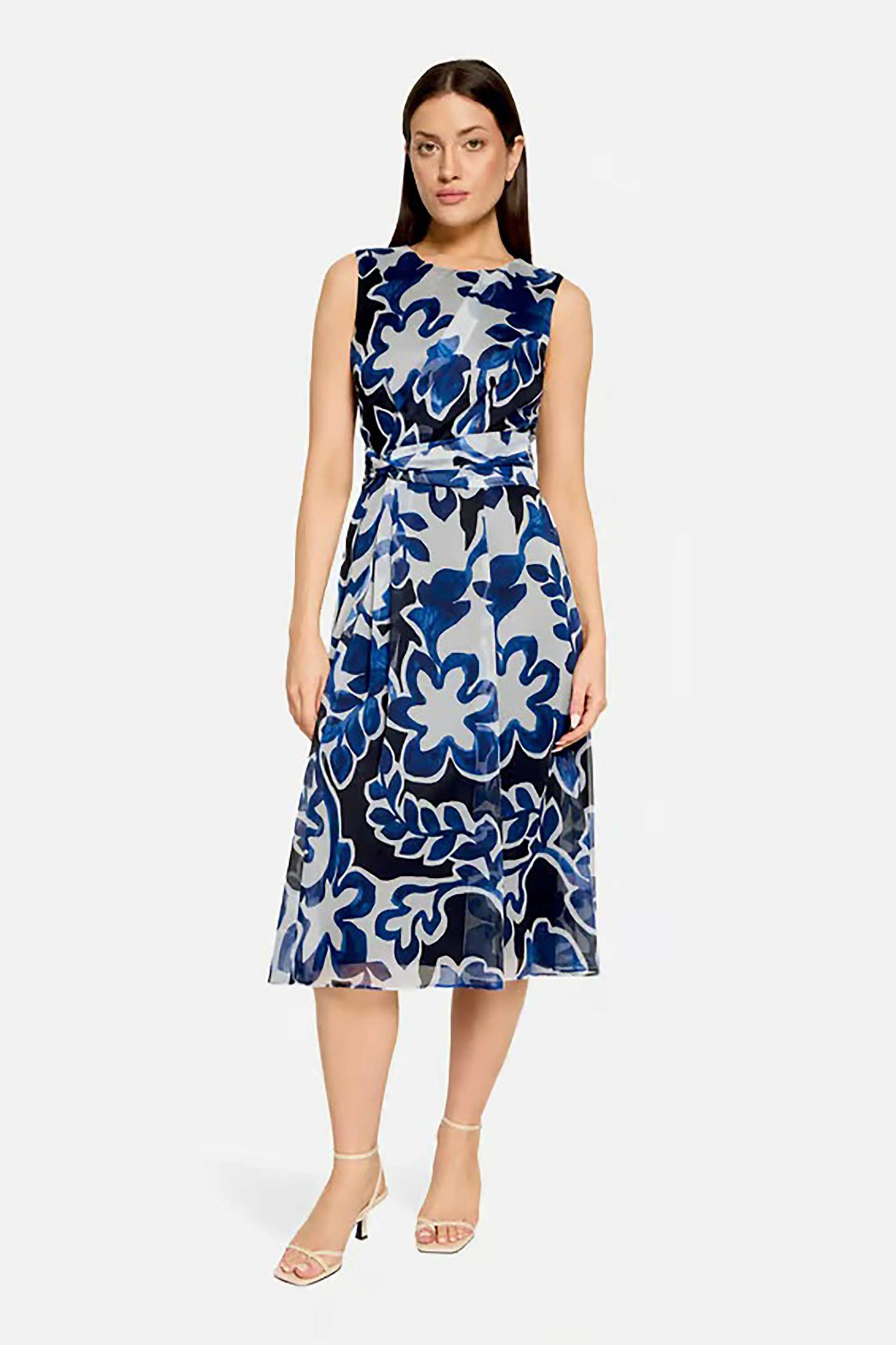 BETTY & CO γυναικείο midi φόρεμα αμάνικο με floral print - 1009/3434 Μπλε Σκούρο