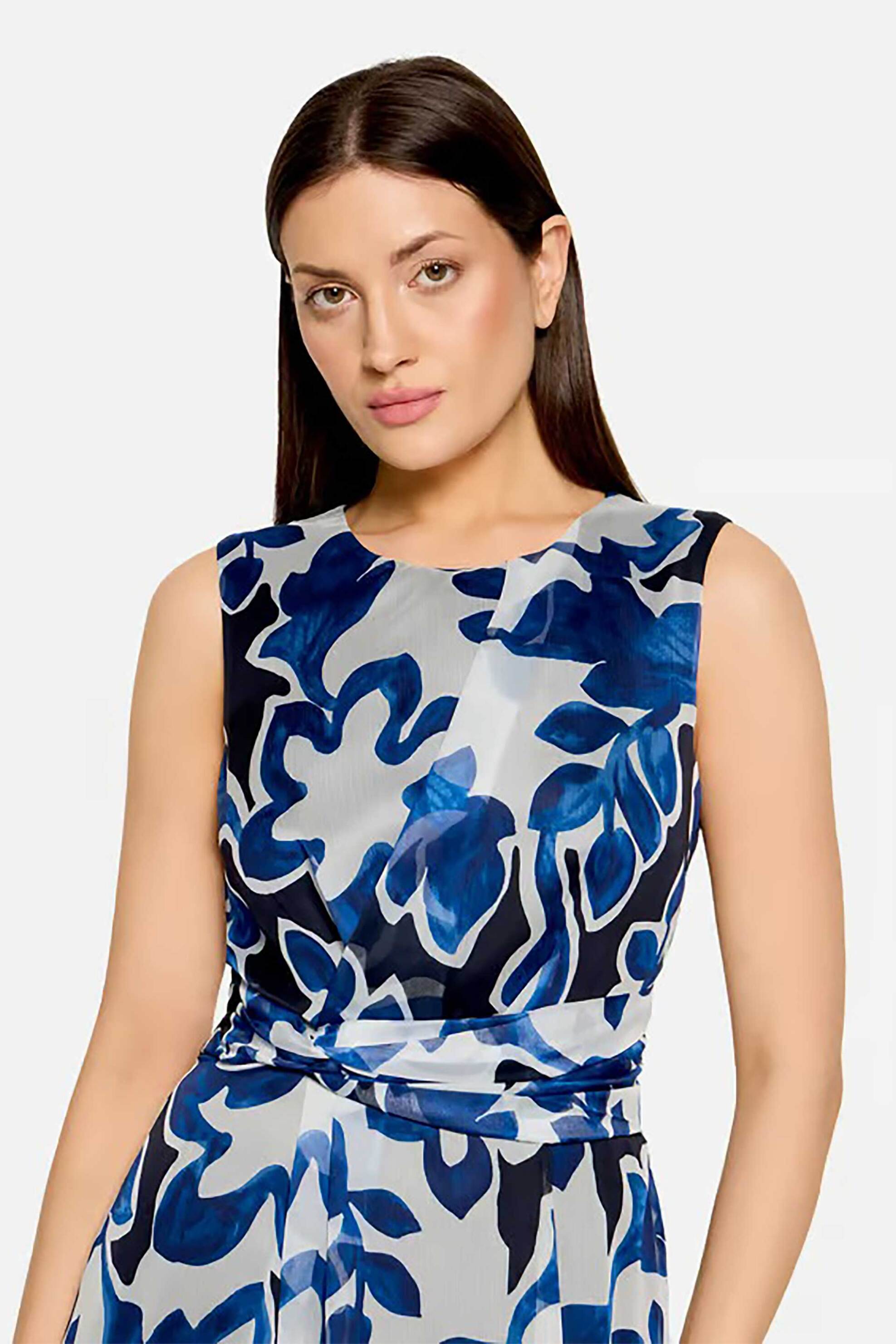 BETTY & CO γυναικείο midi φόρεμα αμάνικο με floral print - 1009/3434 Μπλε Σκούρο