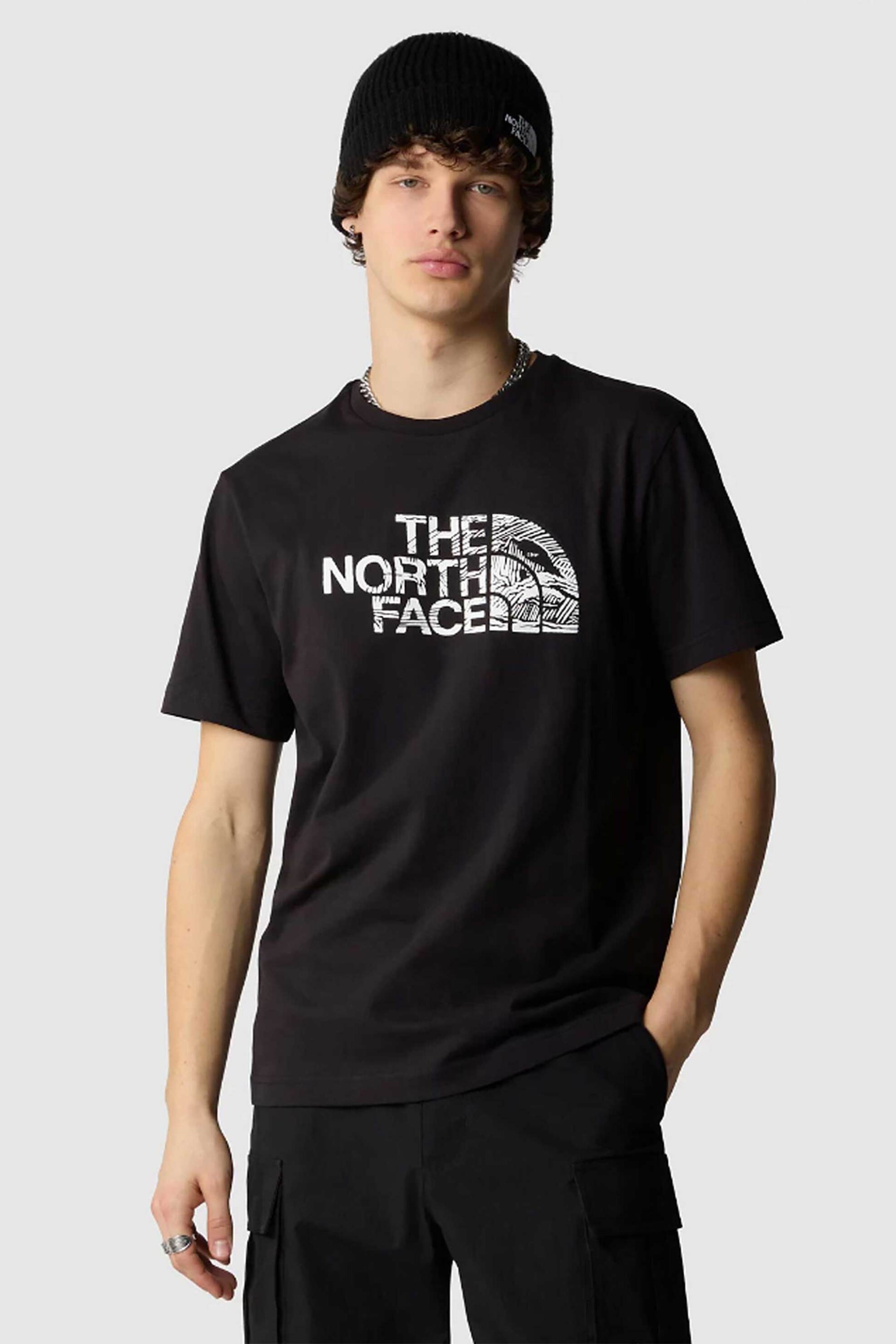 Ανδρική Μόδα > Ανδρικά Ρούχα > Ανδρικές Μπλούζες > Ανδρικά T-Shirts The North Face ανδρικό βαμβακερό T-shirt μονόχρωμο με contrast logo prints "Woodcut Dome" - NF0A87NXJK31 Μαύρο