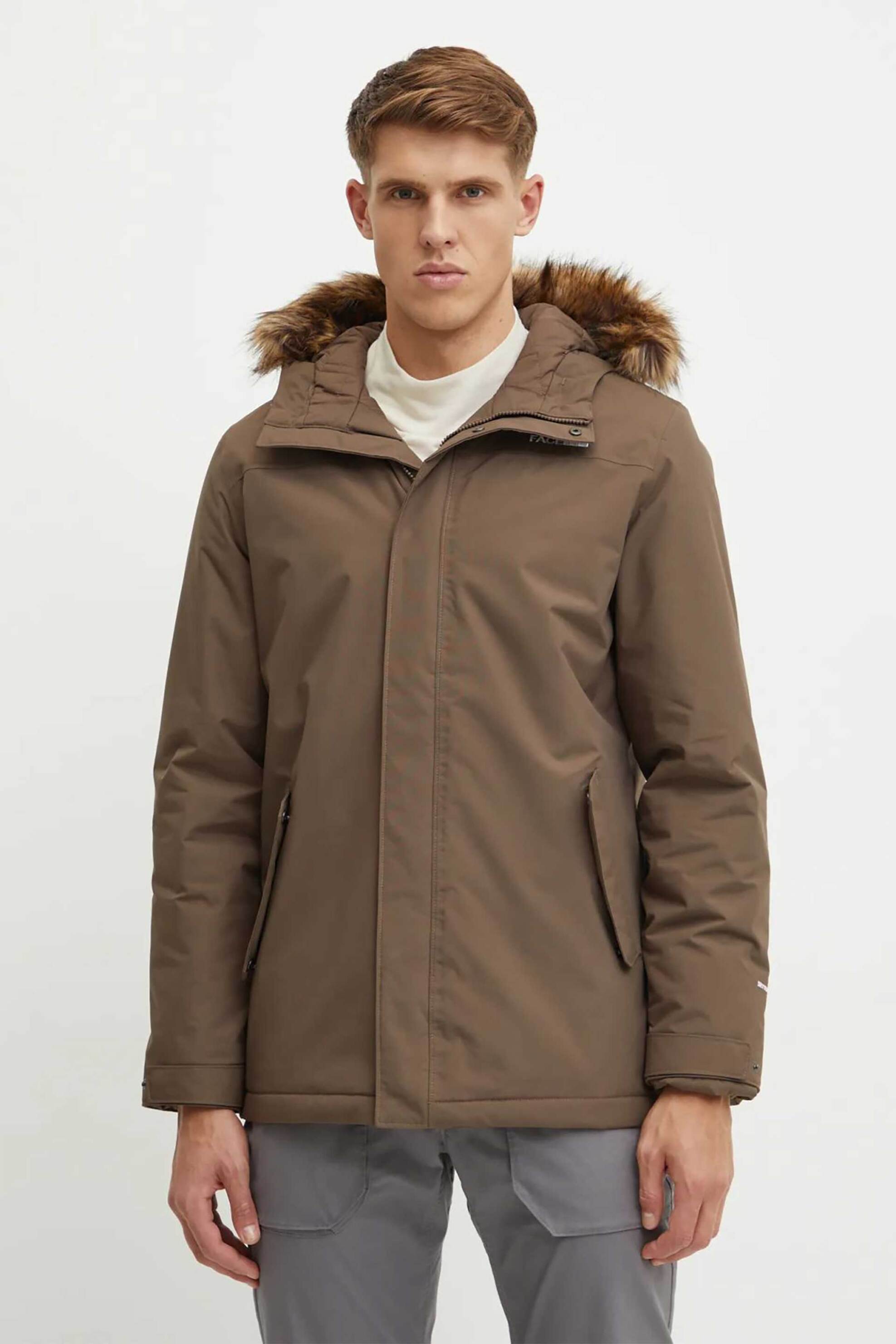 The North Face ανδρικό μπουφάν με κουκούλα μονόχρωμο και λογότυπο - NF0A4M8H1OI1 Καφέ