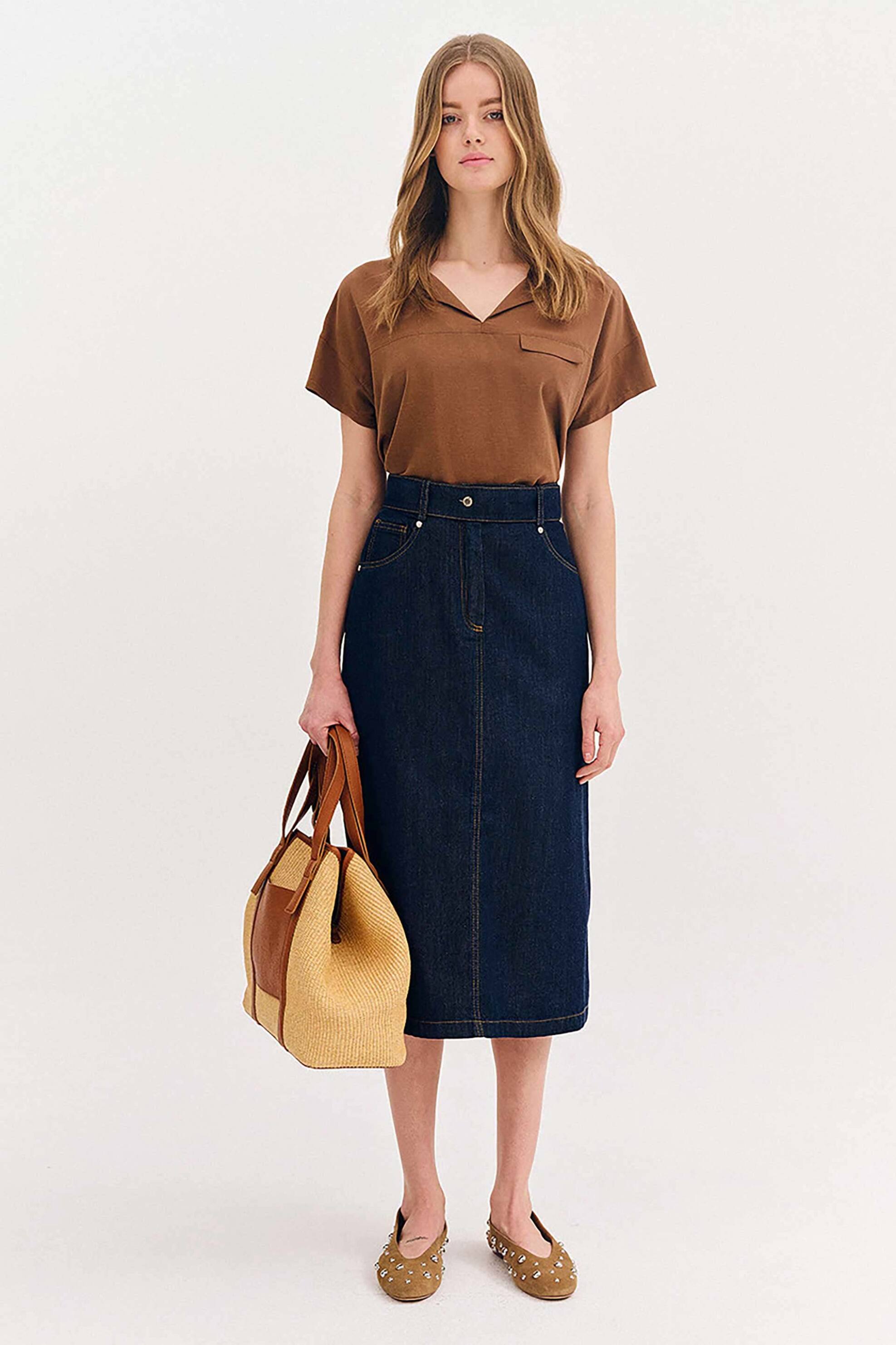 FOREL Forel γυναικεία midi φούστα denim - 080.00.01.018 Denim Blue Σκούρο