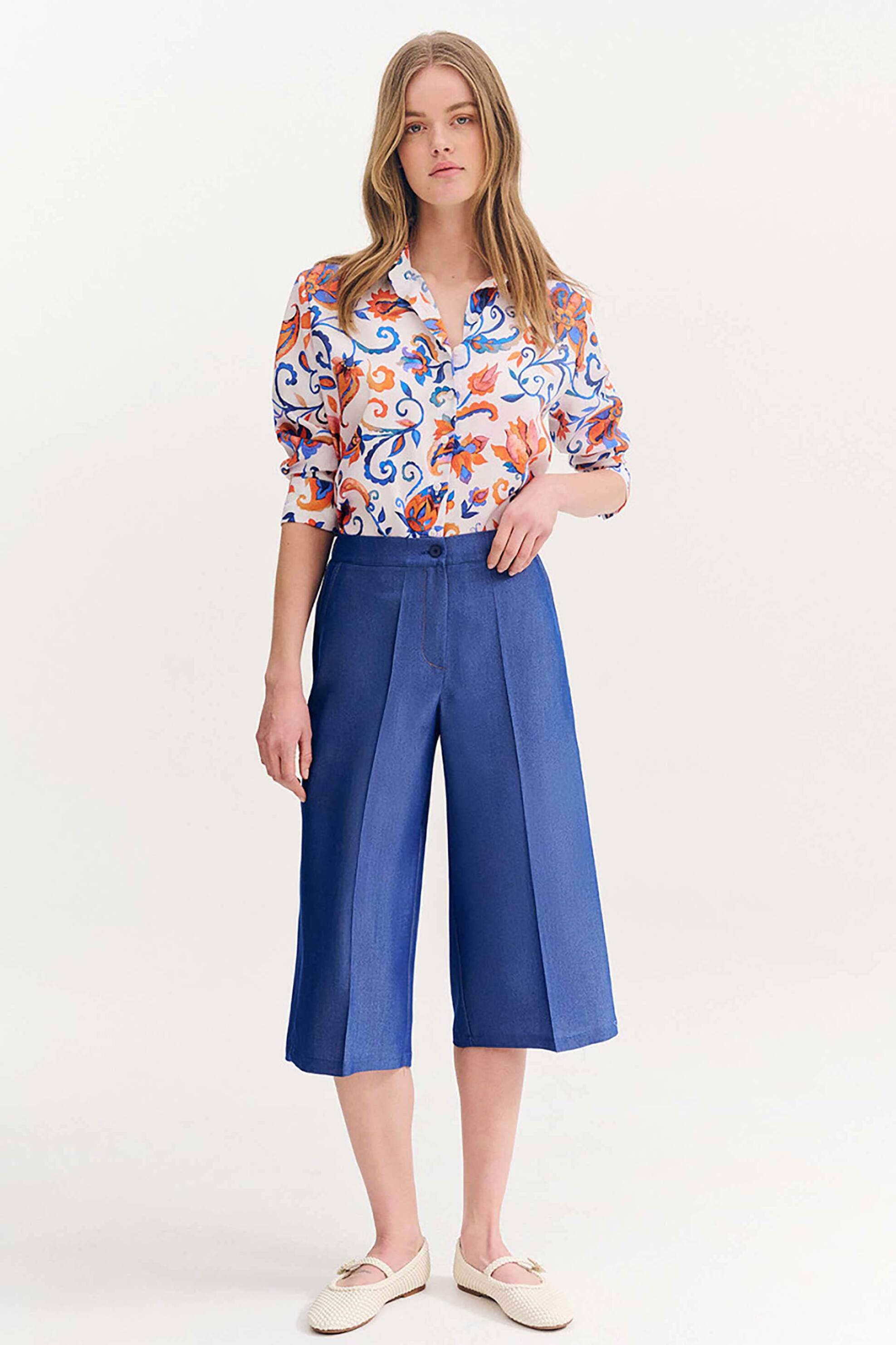 FOREL Forel γυναικεία ψηλόμεση ζιπ κιλότ τύπου denim - 080.20.01.032 Denim Blue