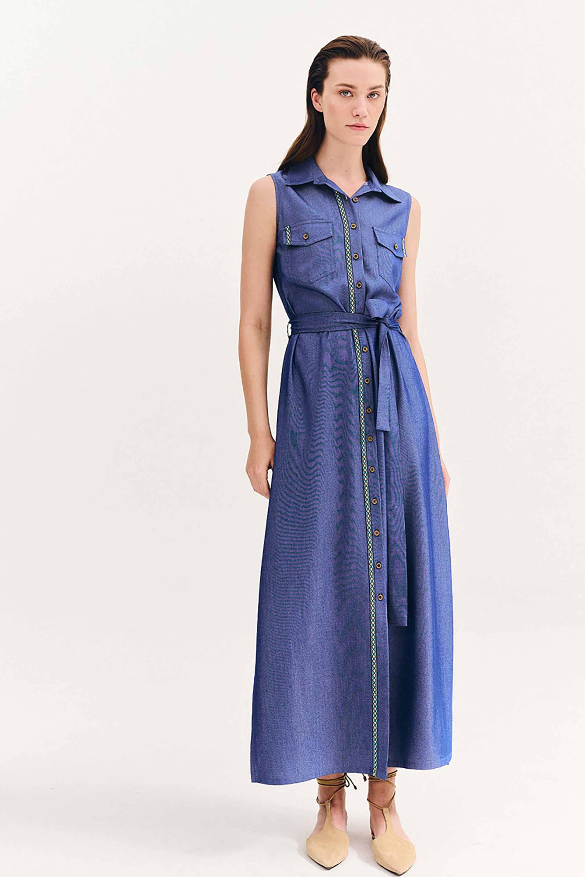 FOREL Forel γυναικείο maxi φόρεμα σεμιζιέ denim - 080.50.01.043 Denim Blue