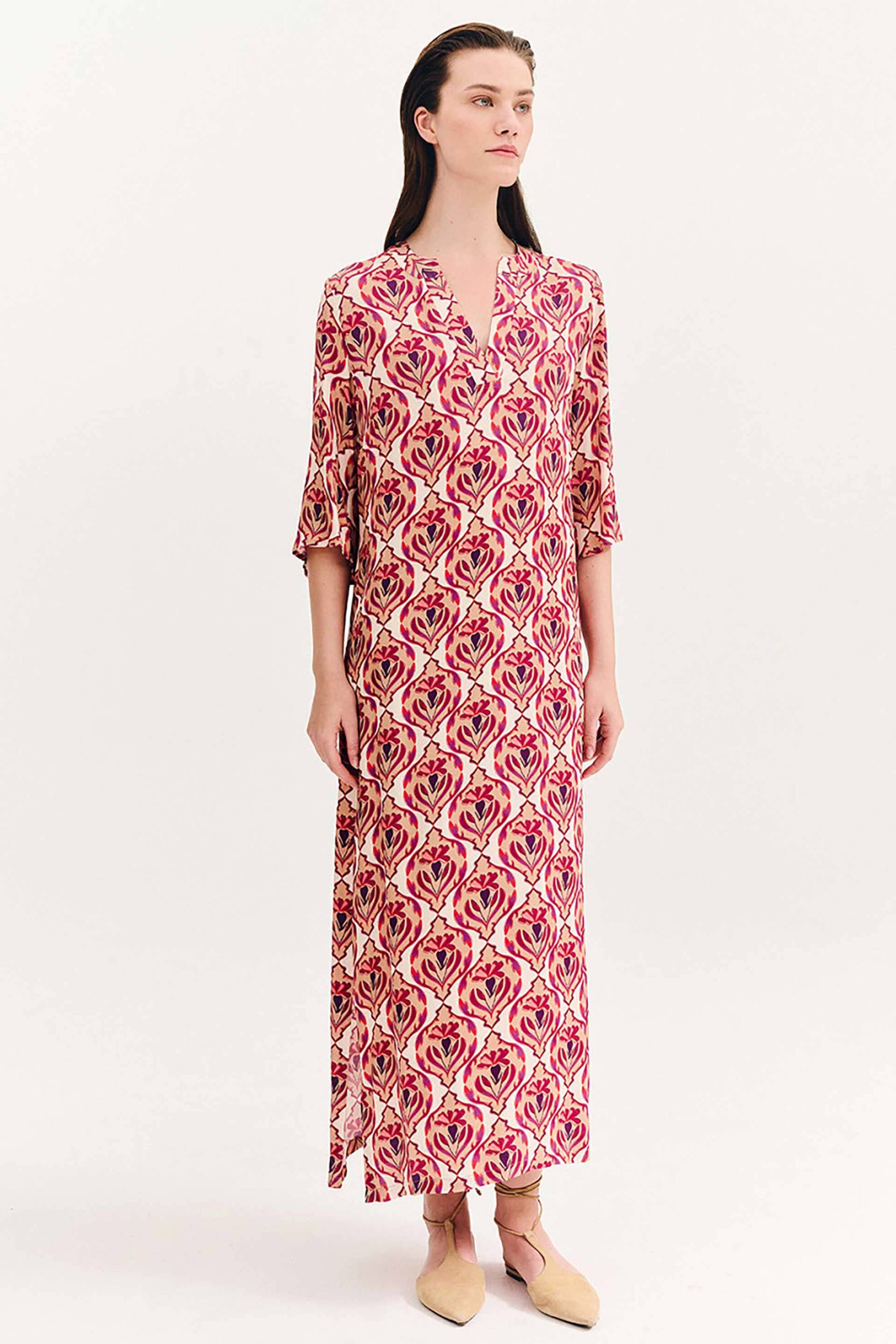 FOREL Forel γυναικείο maxi φόρεμα με all-over print με σατέν υφή - 080.50.01.142 Πολύχρωμο