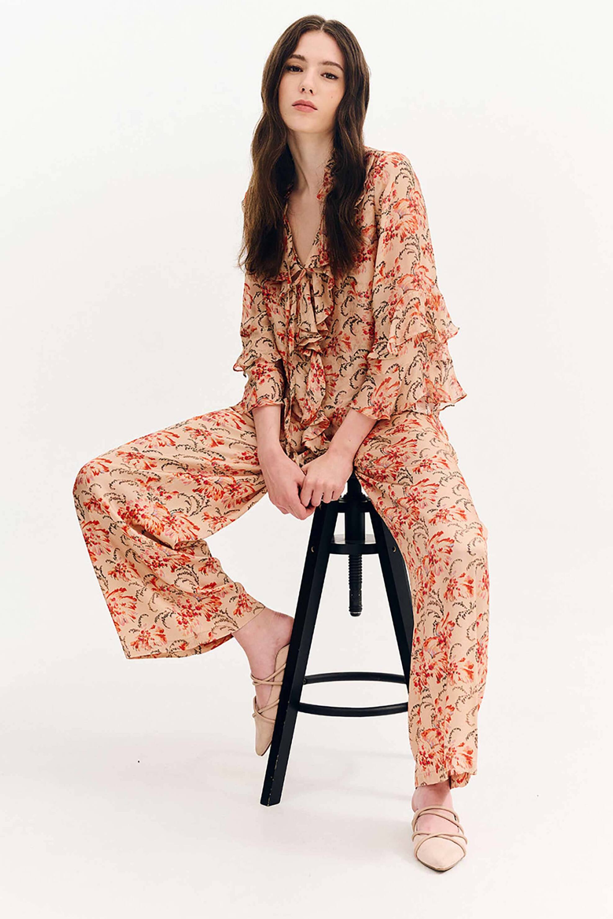 FOREL Forel γυναικείο παντελόνι με floral print - 080.20.01.050 Πολύχρωμο