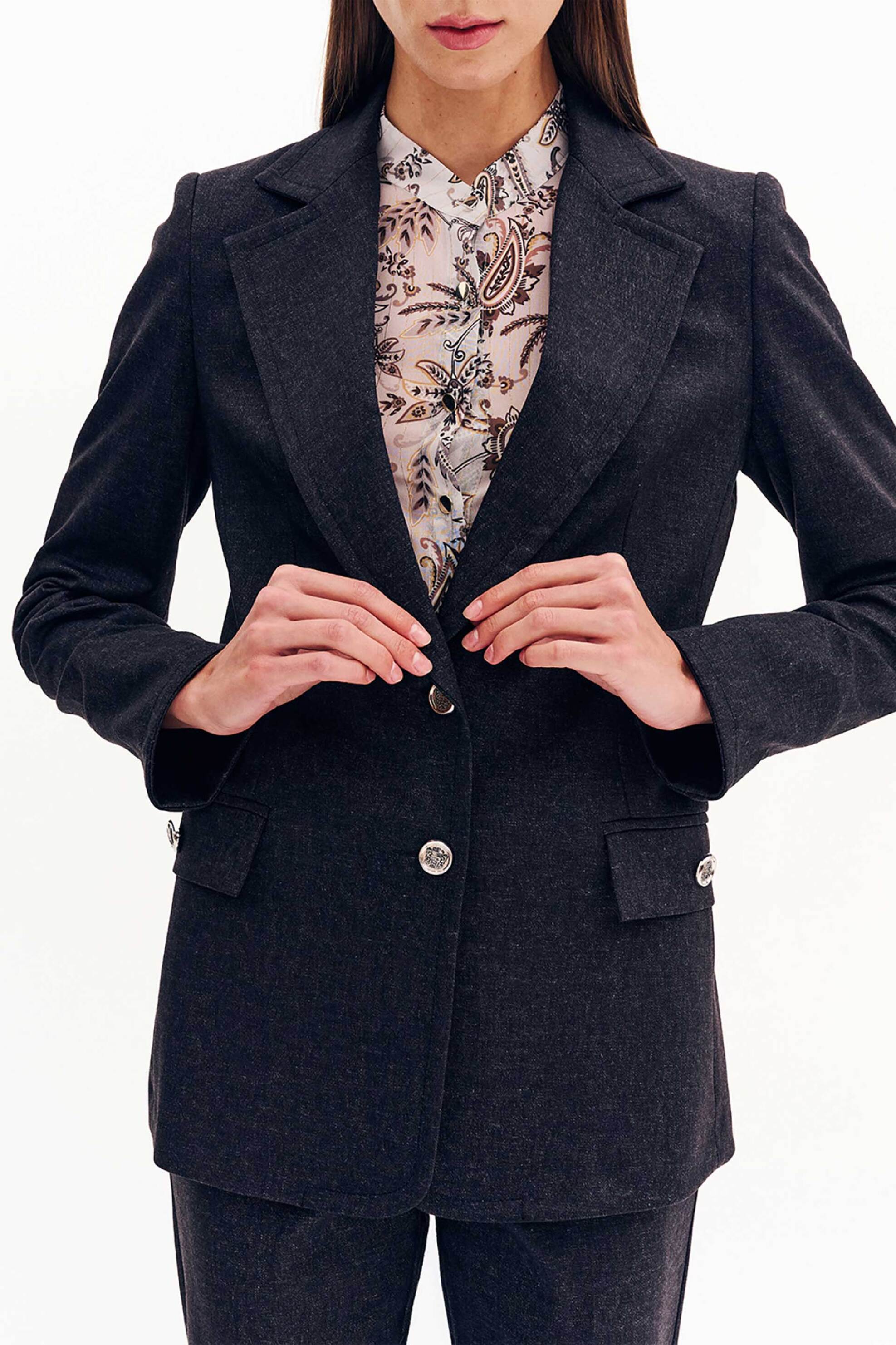 Forel γυναικείo σακάκι μεσάτο με βάτες - 081.30.01.022 Ανθρακί φωτογραφία