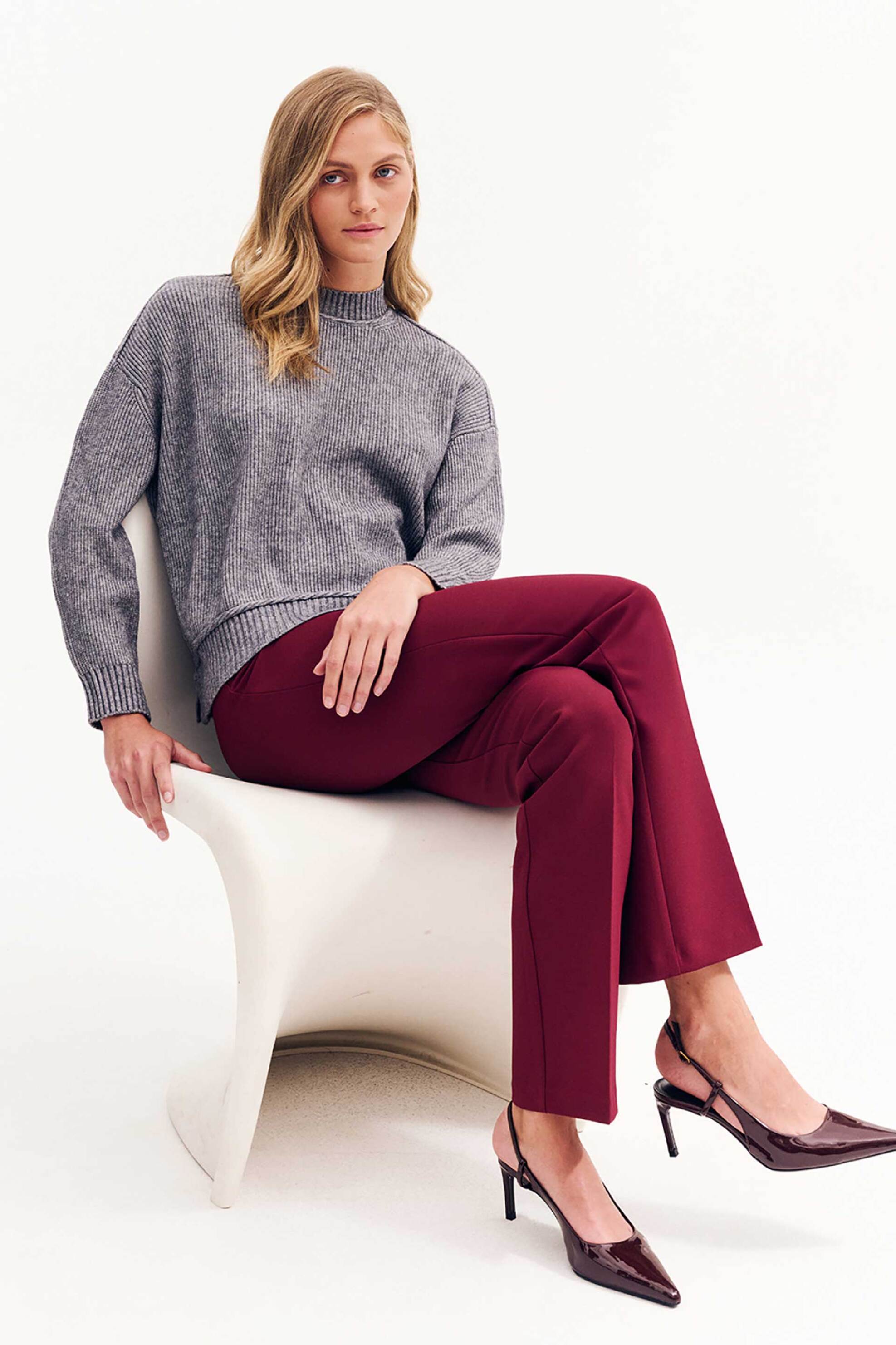 Forel γυναικείο παντελόνι μονόχρωμο σε ίσια γραμμή - 081.20.01.117 Μπορντό